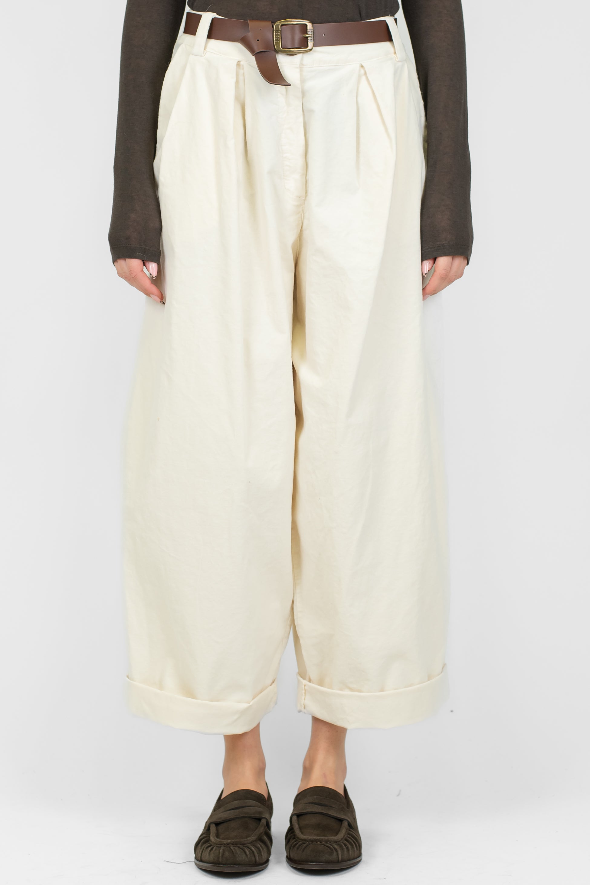 Haveone - Pantalone balloon a gamba ampia in velluto con pinces