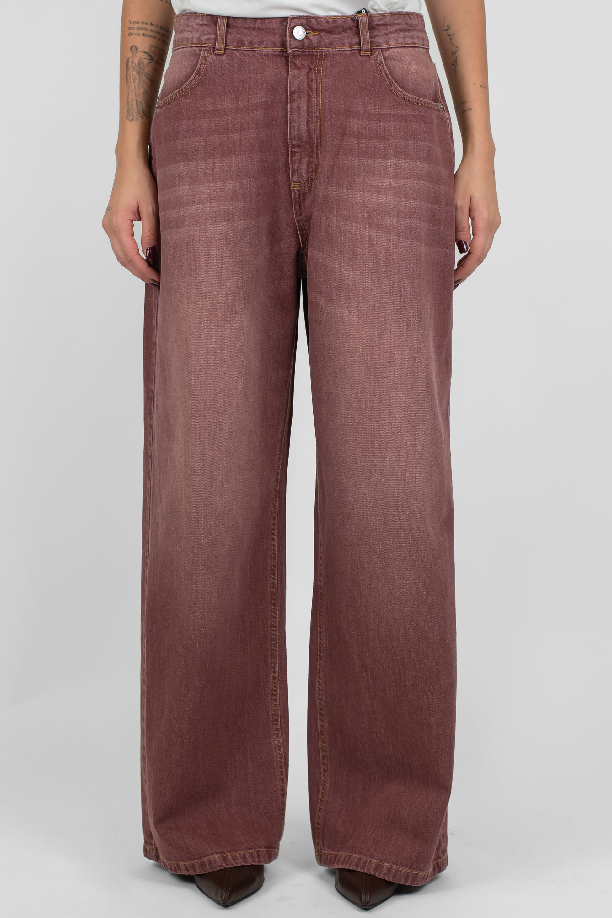 Haveone - Pantalone palazzo in denim colorato modello Amelie con tasconi sul retro