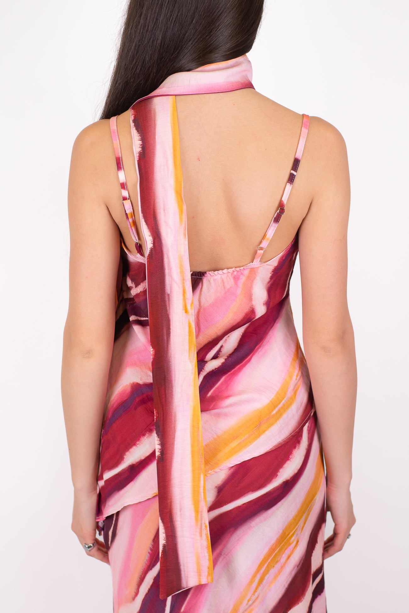 Haveone - Top asimmetrico fantasia astratta in viscosa leggera con foulard