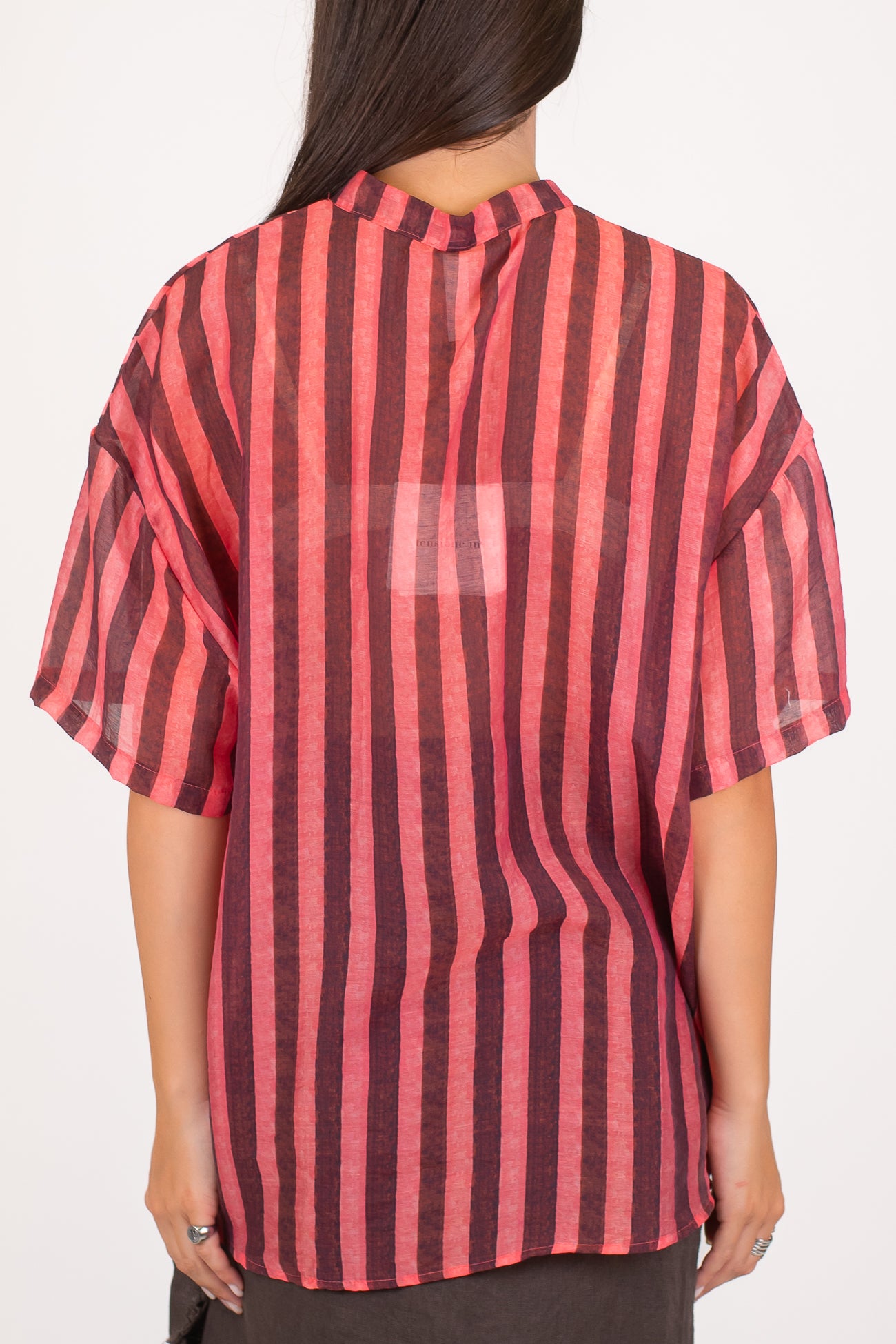 Haveone - Camicia over mezzamanica fantasia a righe in mussola di cotone con collo coreano