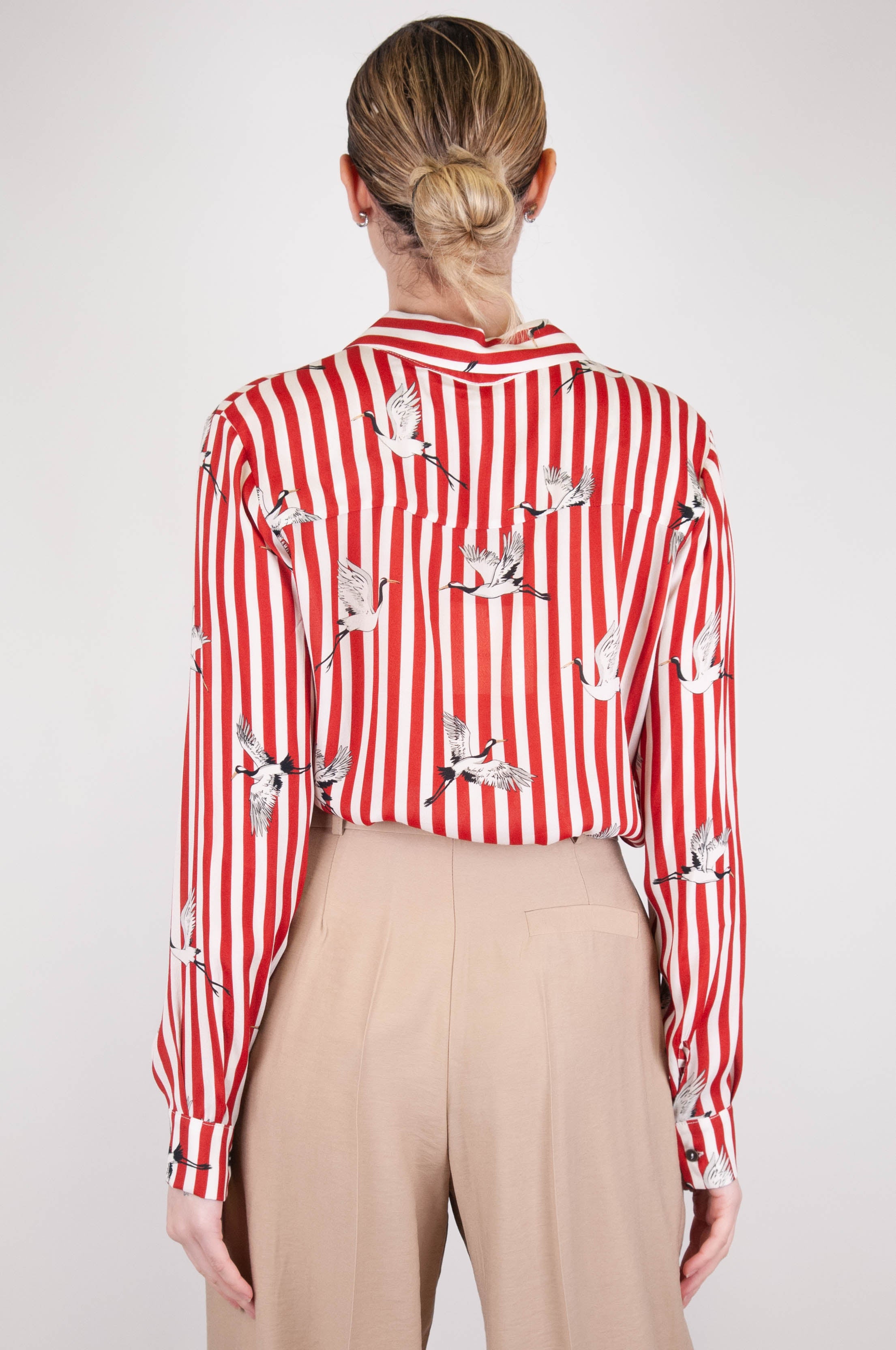 Tension in - Striped shirt with bird pattern in viscose