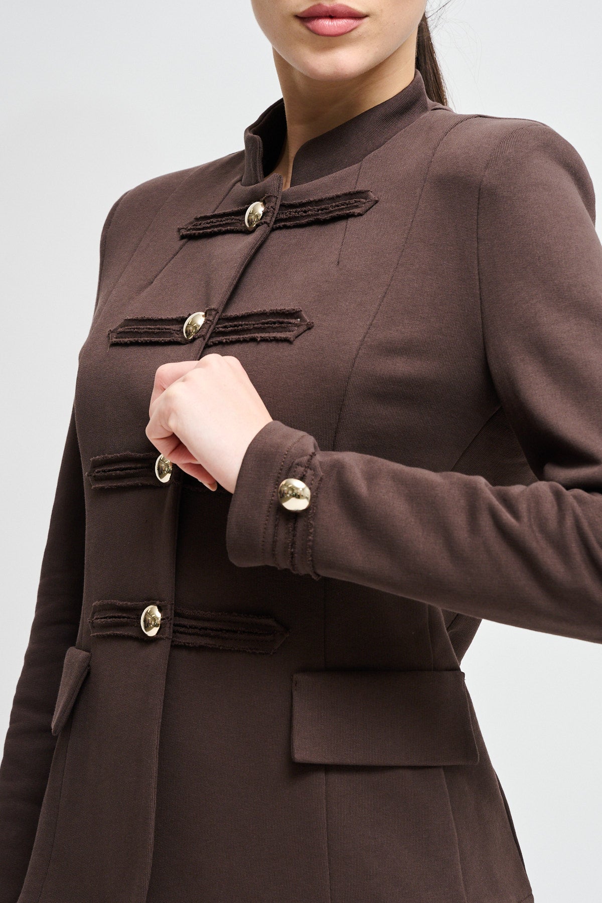 Maryley - Giacca in felpa con alamari ricamati e collo coreano