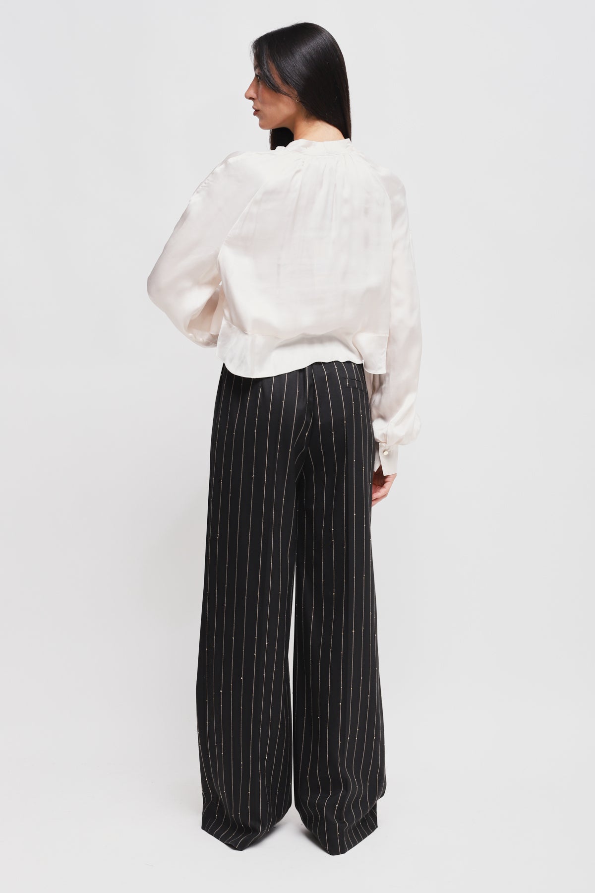 Maryley - Pantalone palazzo gessato con paillettes