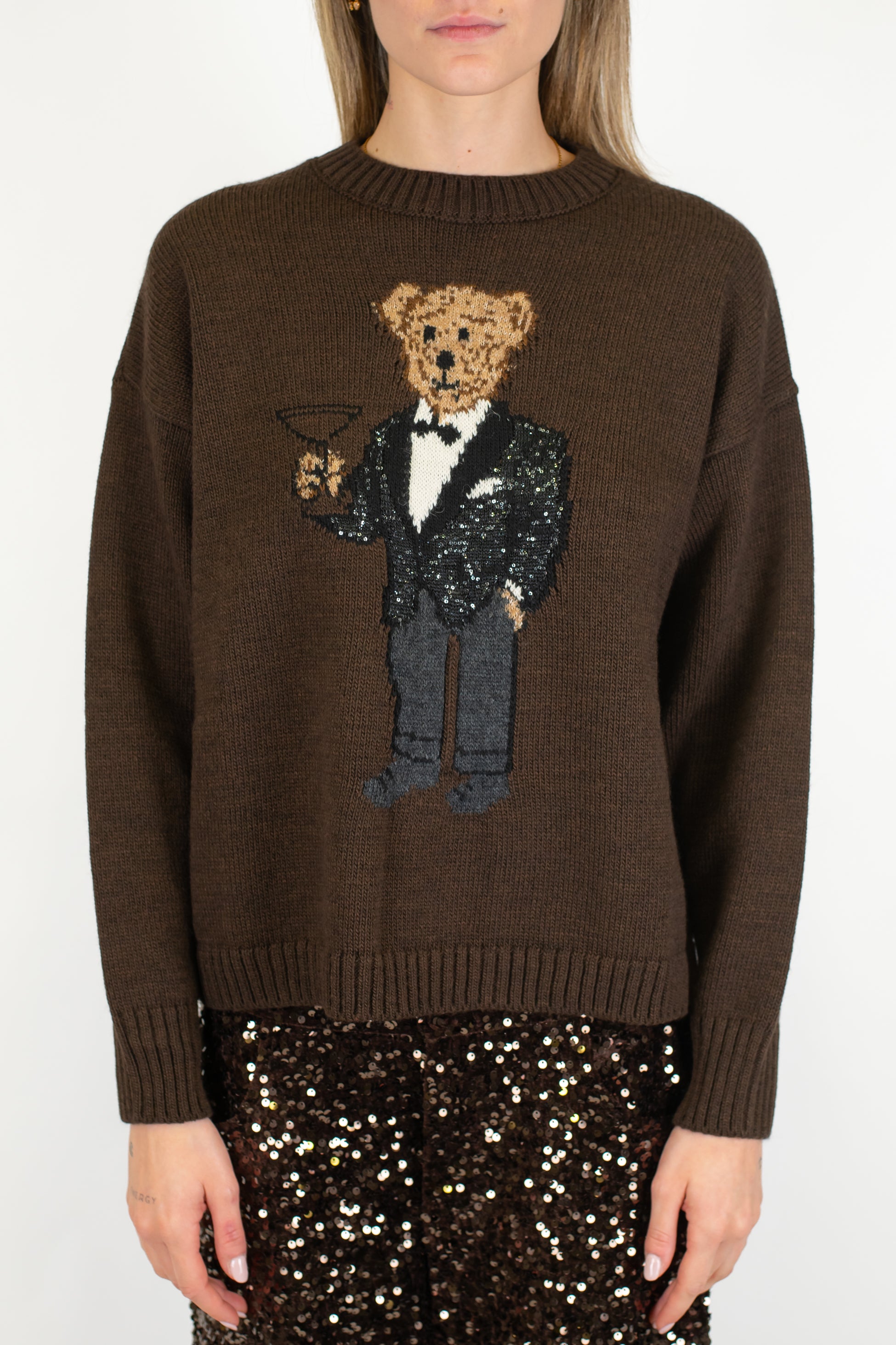 Tensione in - Maglia in misto lana con orsetto paillettes