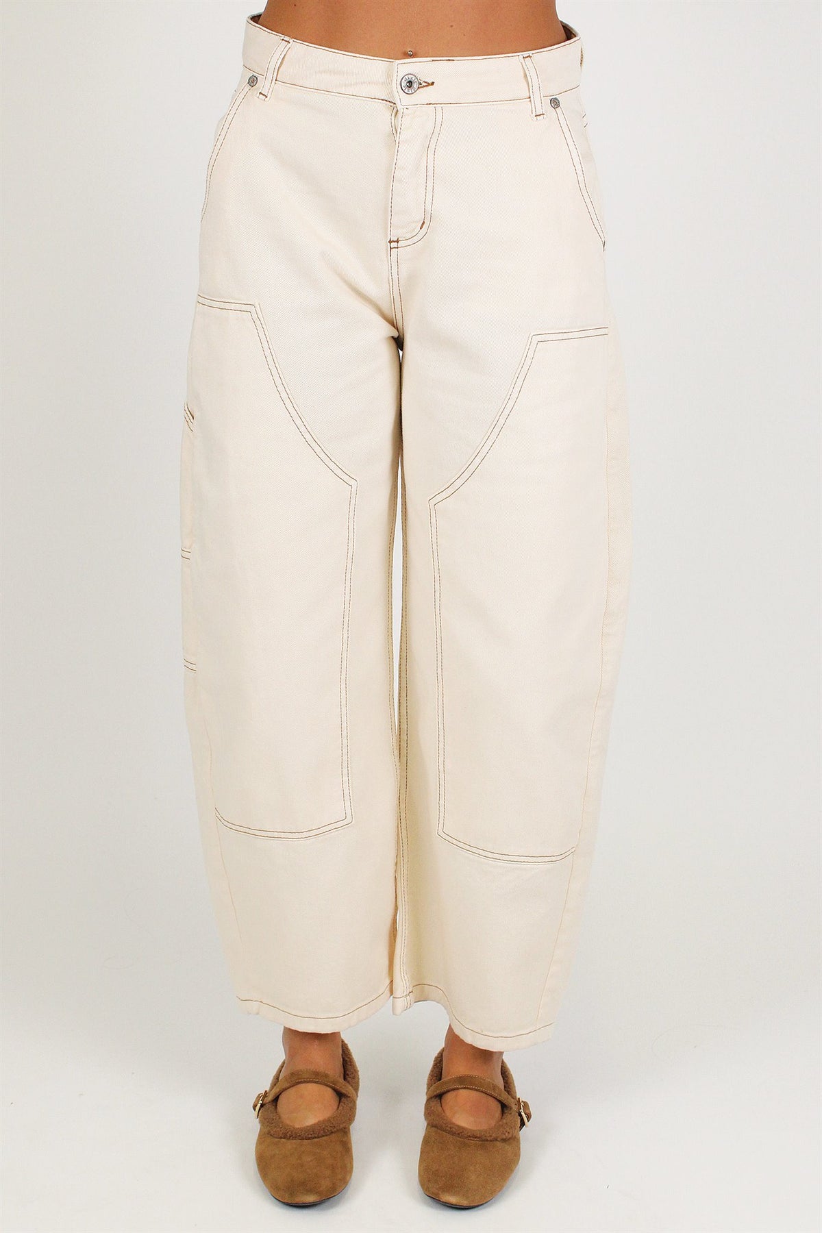 Dixie - Pantalone balloon in denim colorato con cuciture sovrapposte