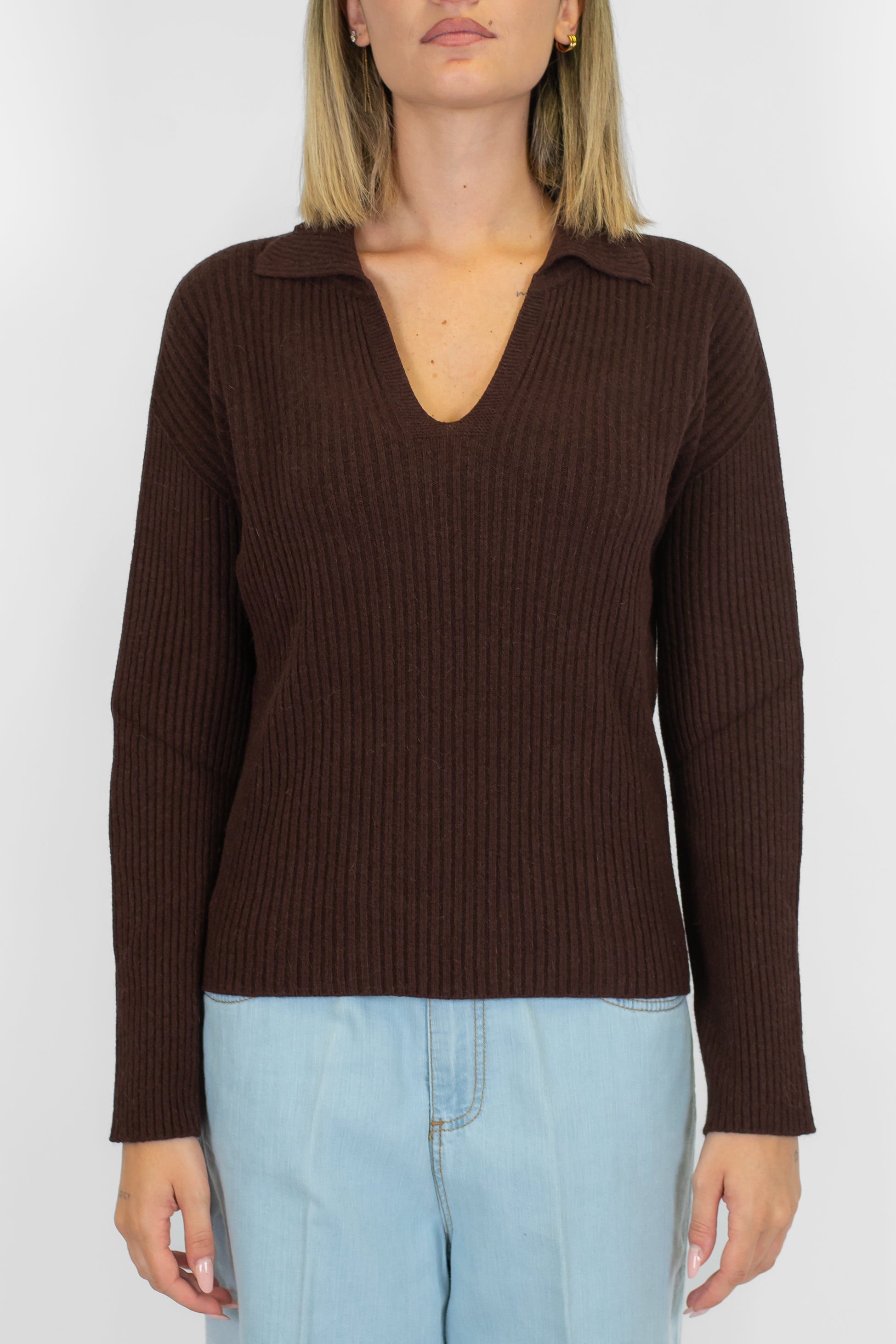 Kontatto - Polo in maglia scollo a V a coste