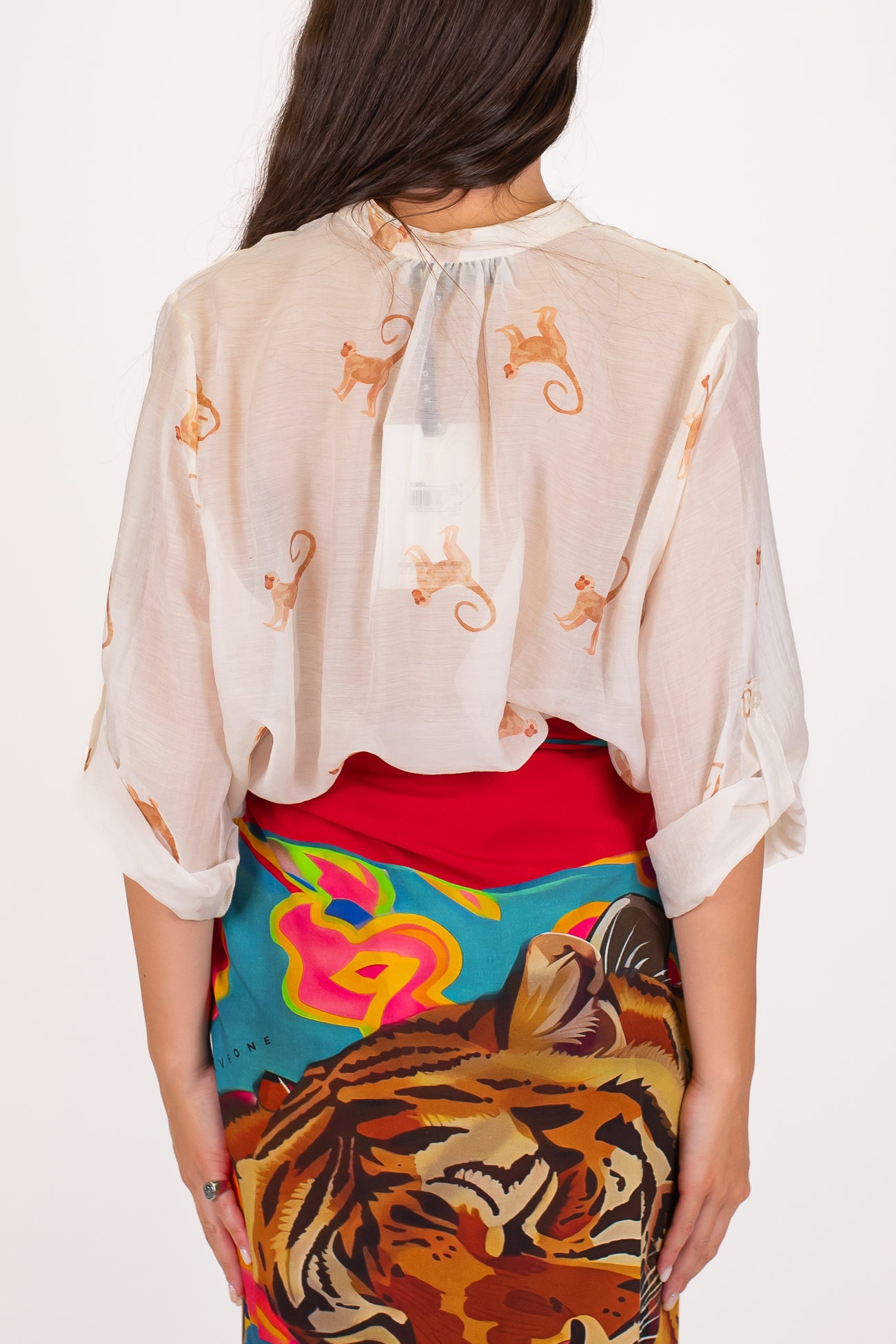 Haveone - Camicia in lyocell fantasie scimmie