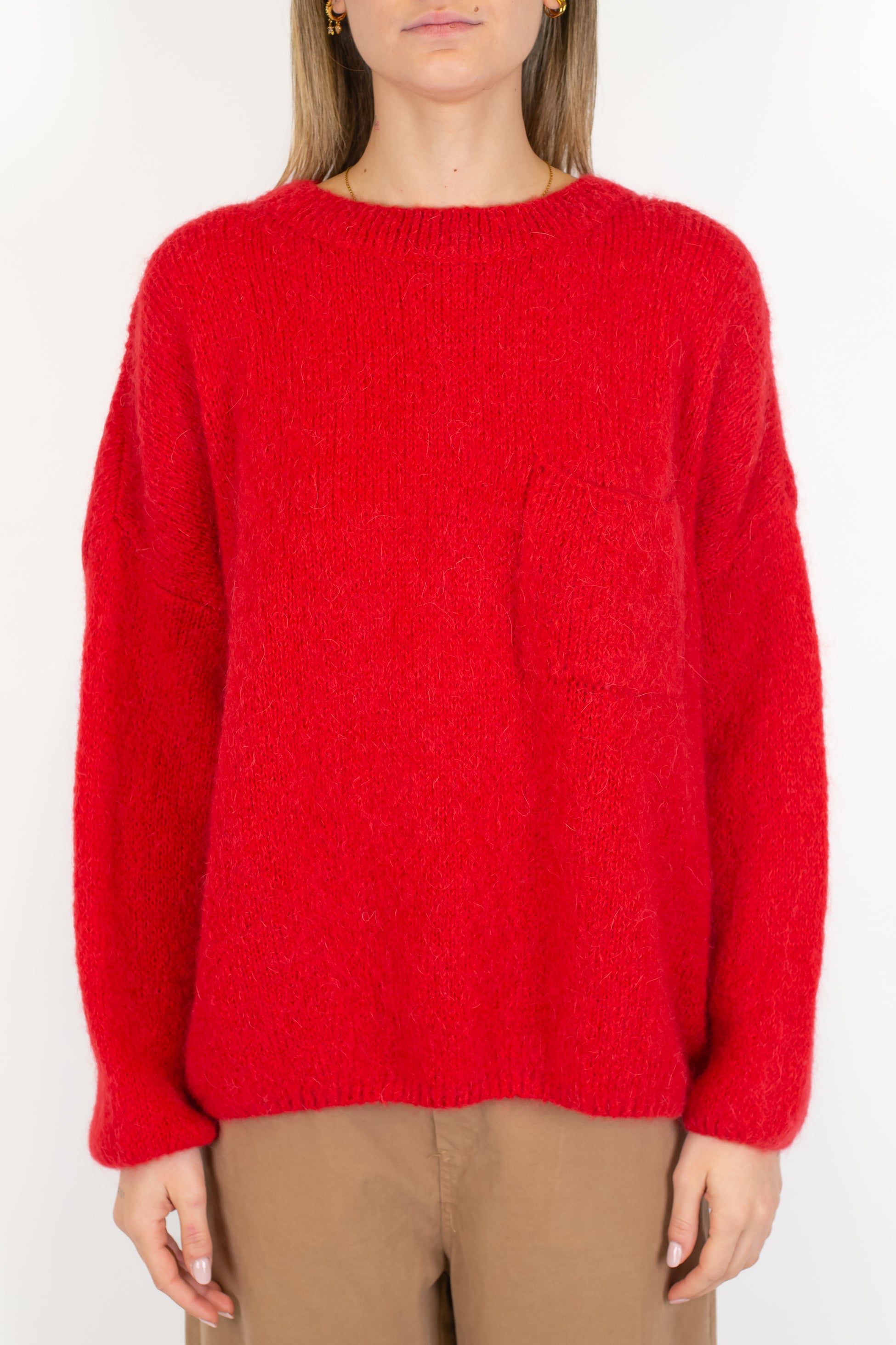 Dixie - Maglia girocollo in lana mohair con taschino e chiusura con fiocco sul retro