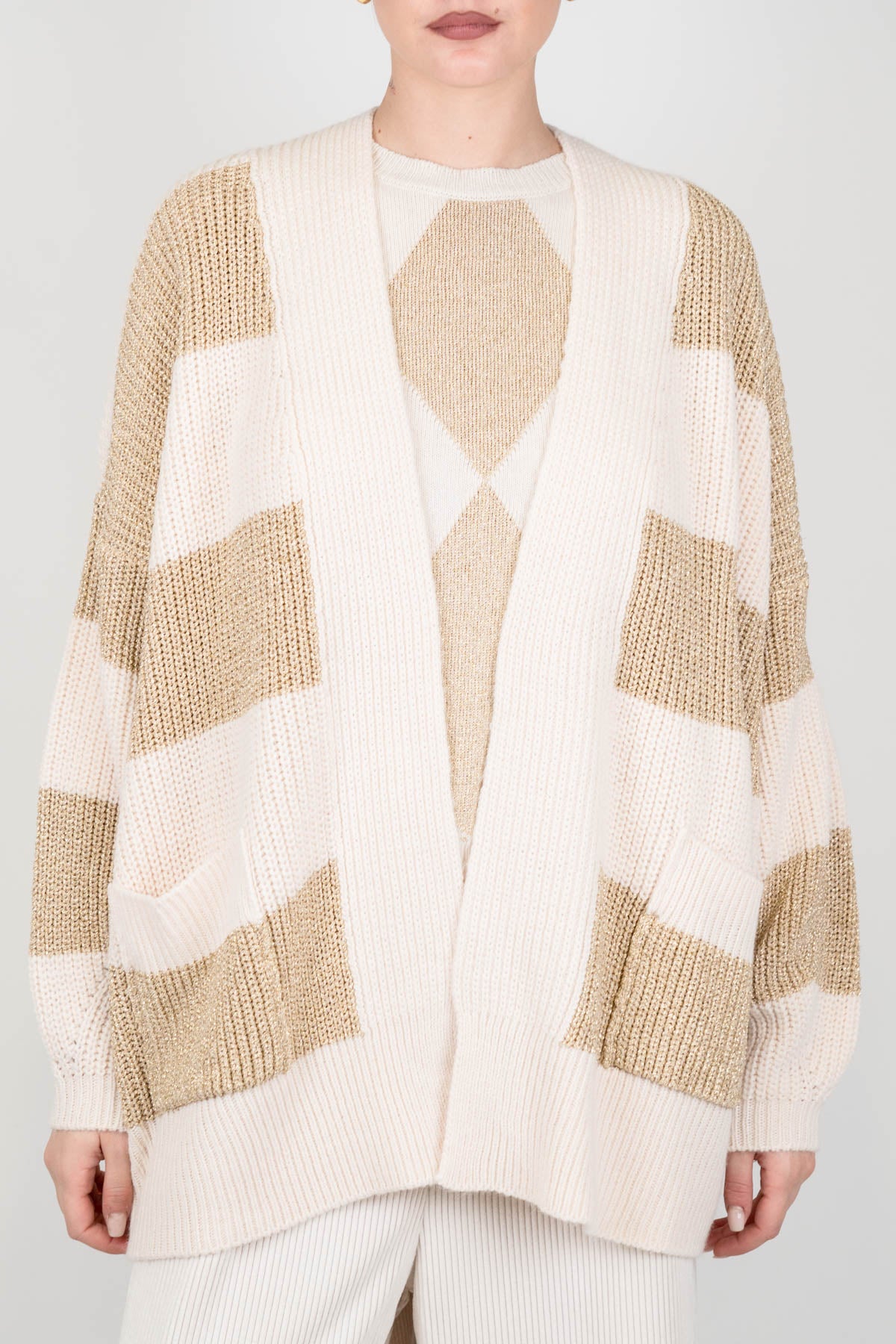 Tensione in - Cardigan over in misto lana a righe lurex