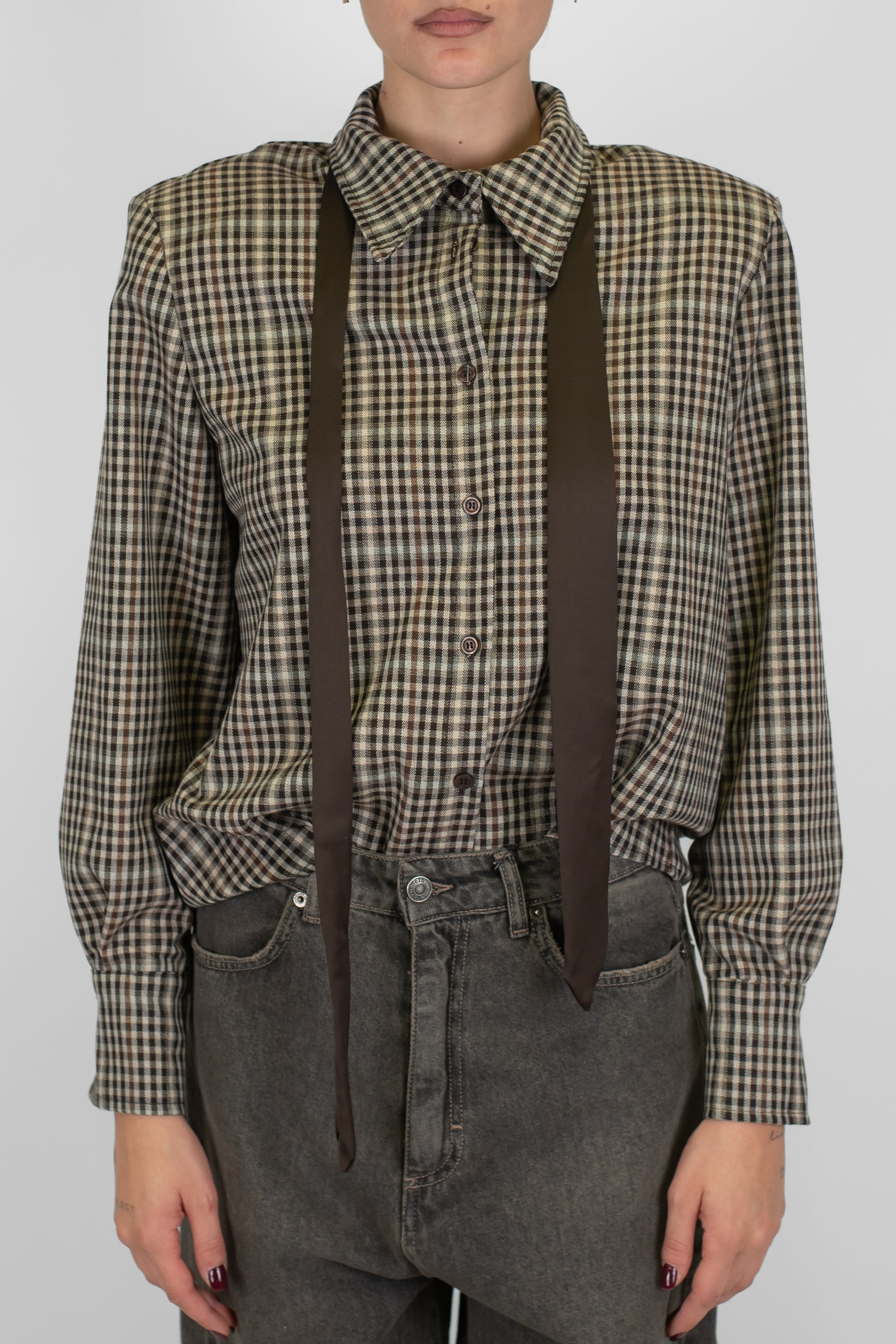 Motel - Camicia microfantasia quadri con spalline