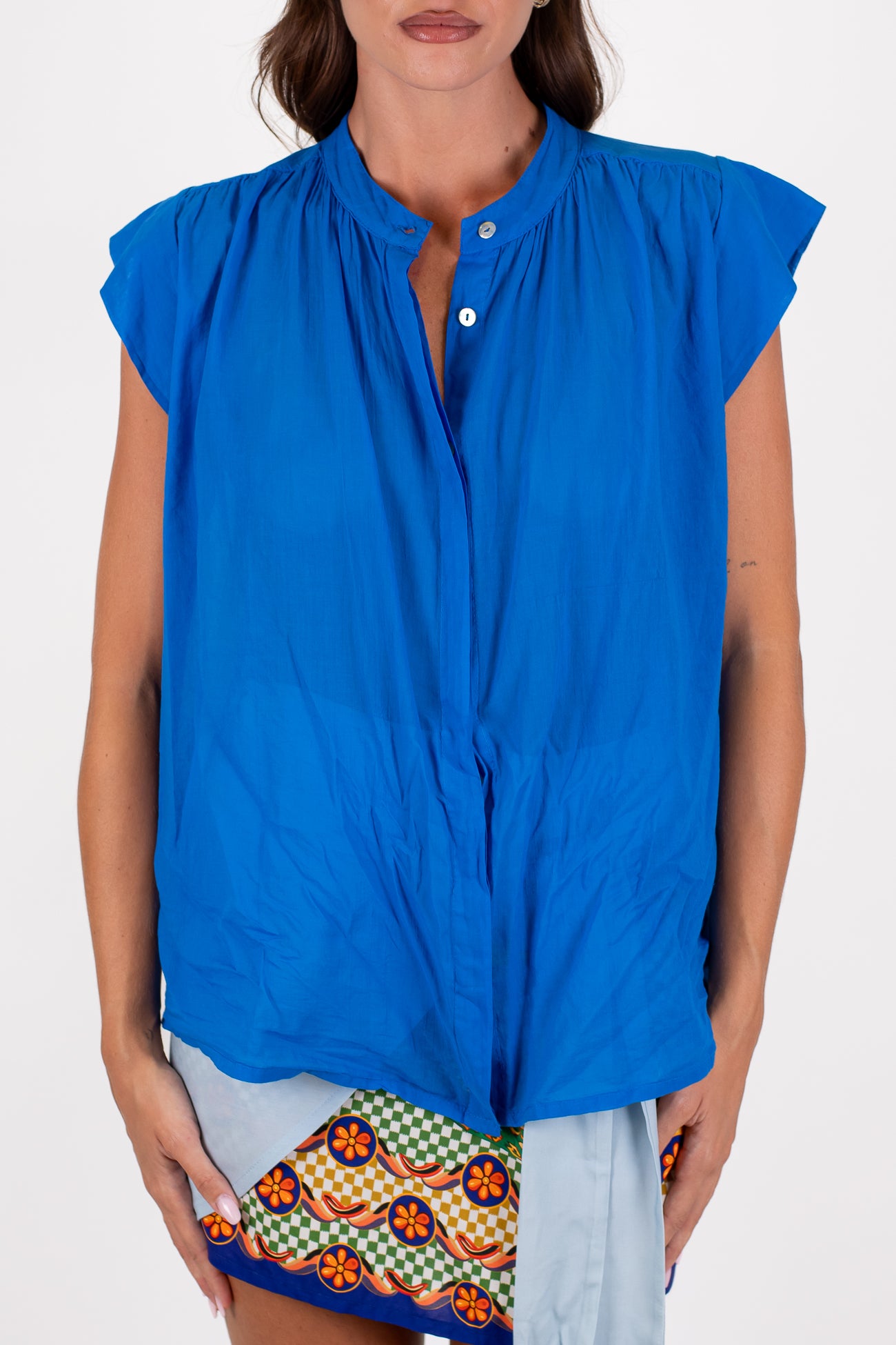 Dixie - Camicia giromaniche in mussola di cotone con alette
