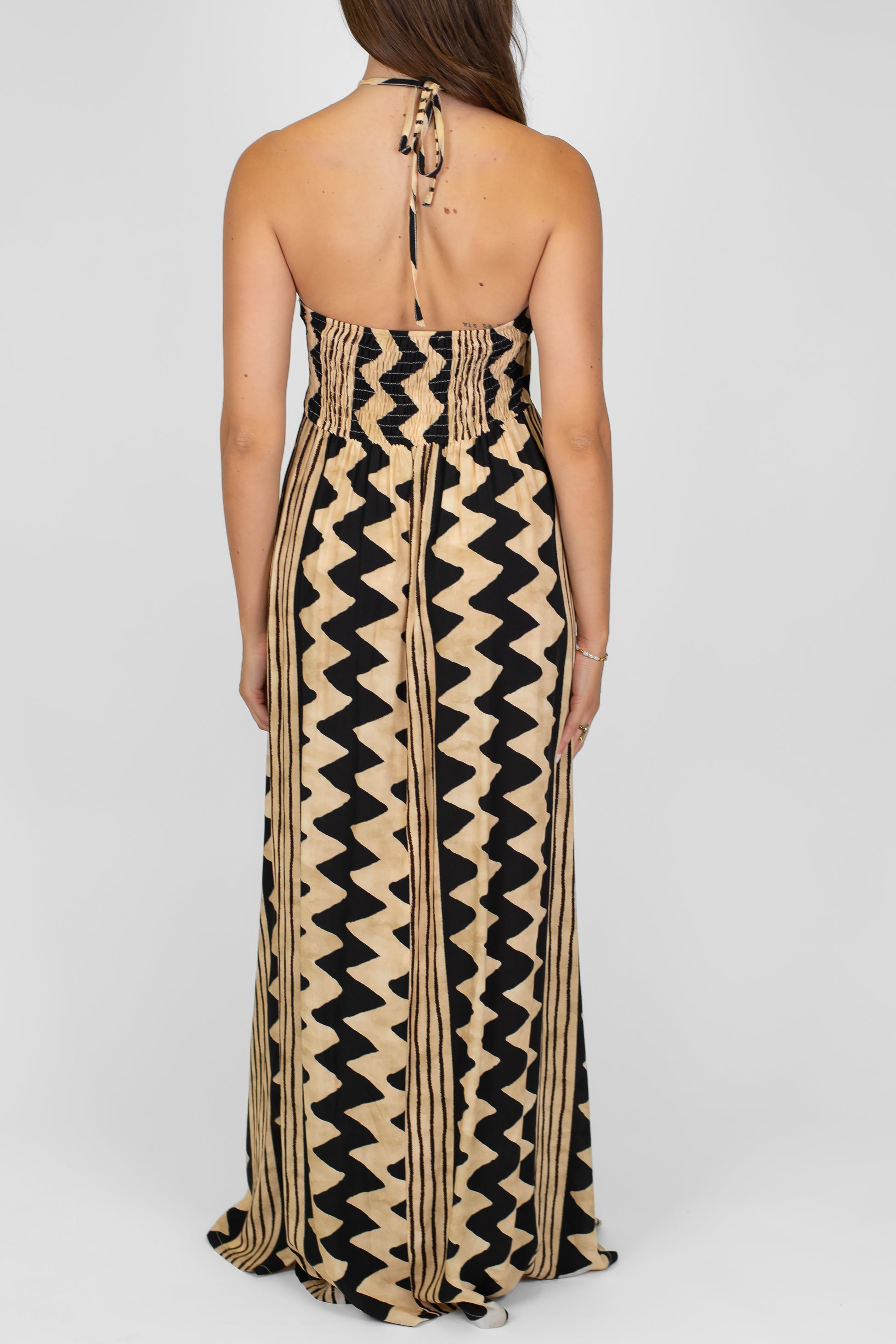 Haveone - Abito lungo fantasia applicazioni al collo