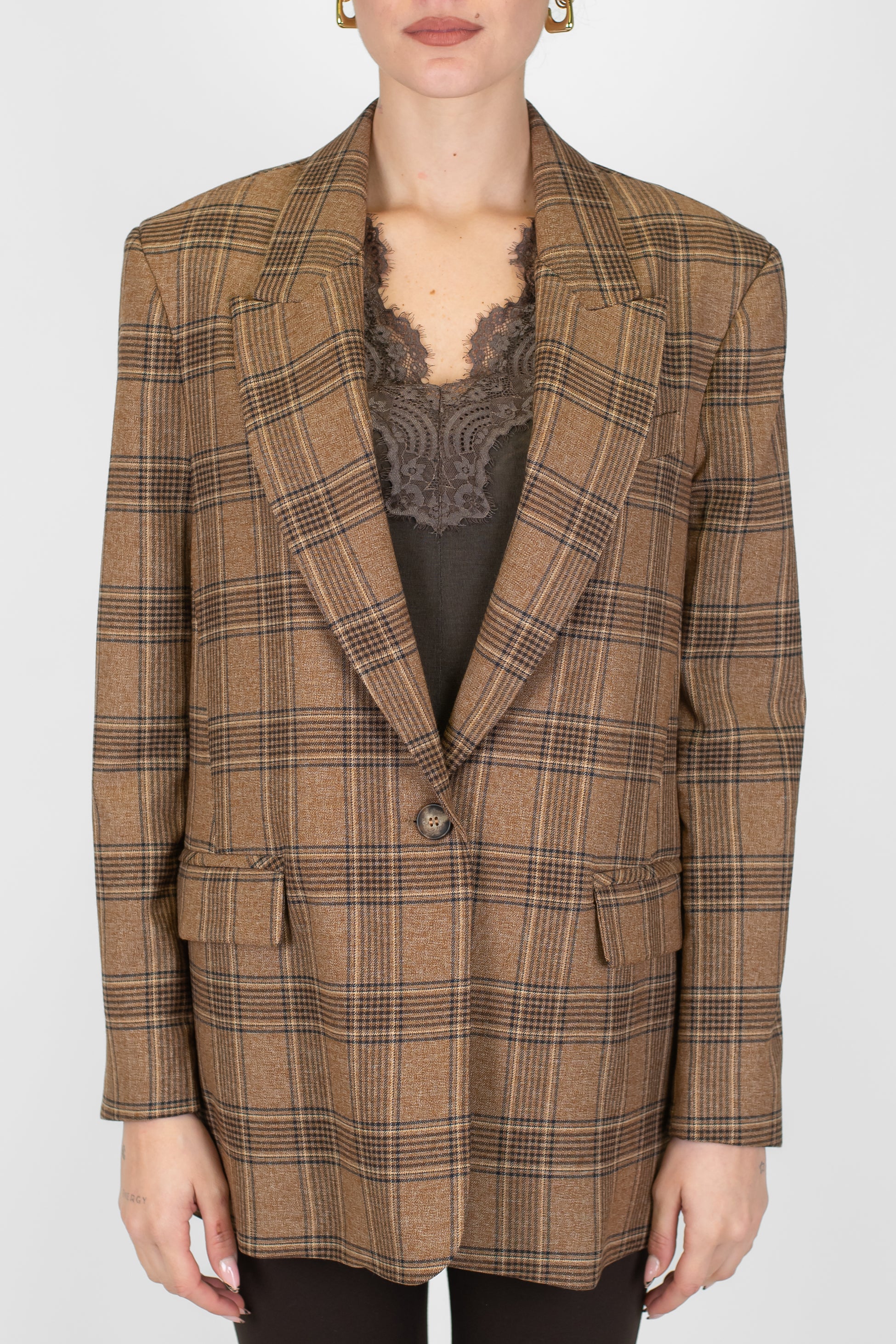 Haveone - Giacca fantasia check con spalline