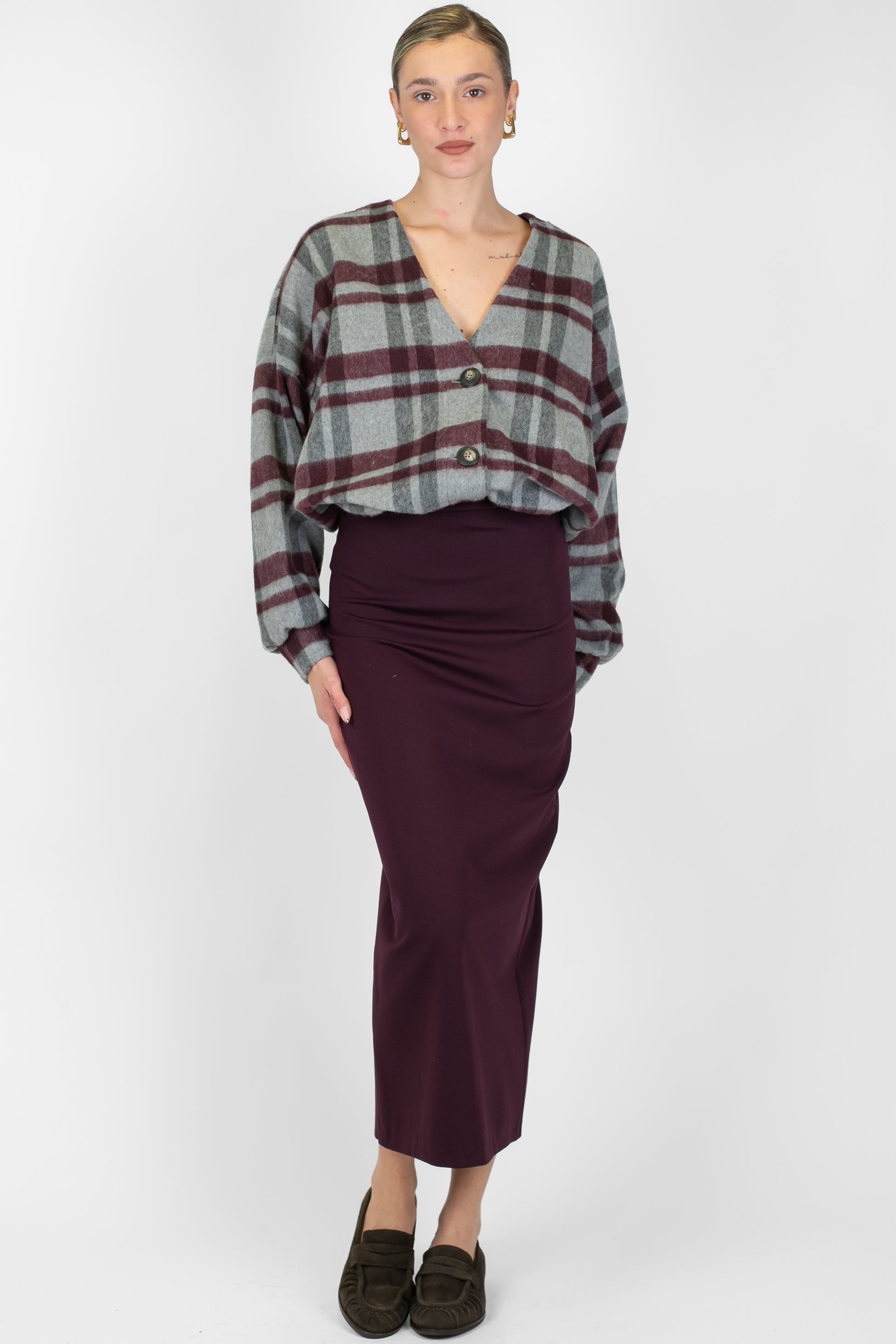 Tensione in - Gonna tubino con spacco in punto milano