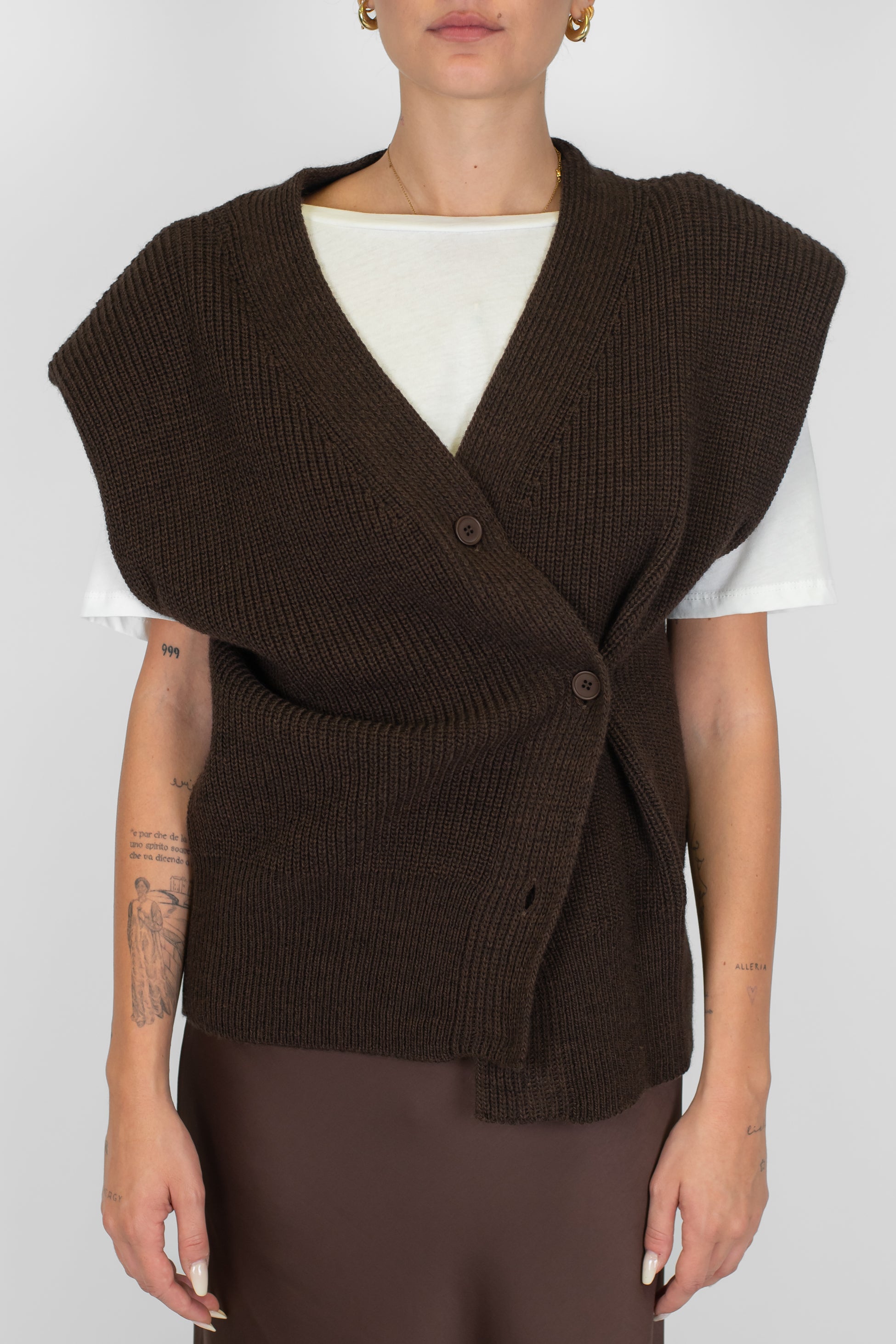 Haveone - Gilet in maglia a costine in misto lana con spalline