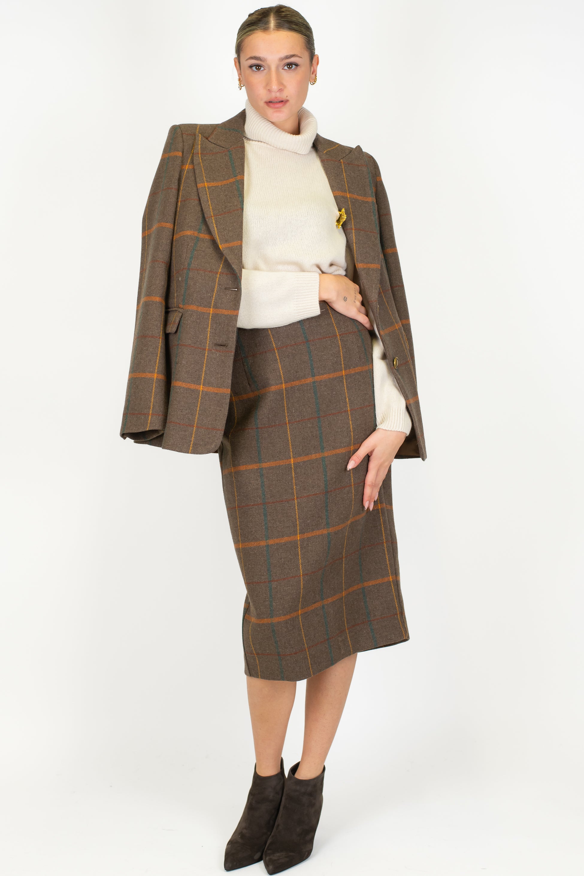 Tensione in - Giacca monopetto fantasia check in misto lana