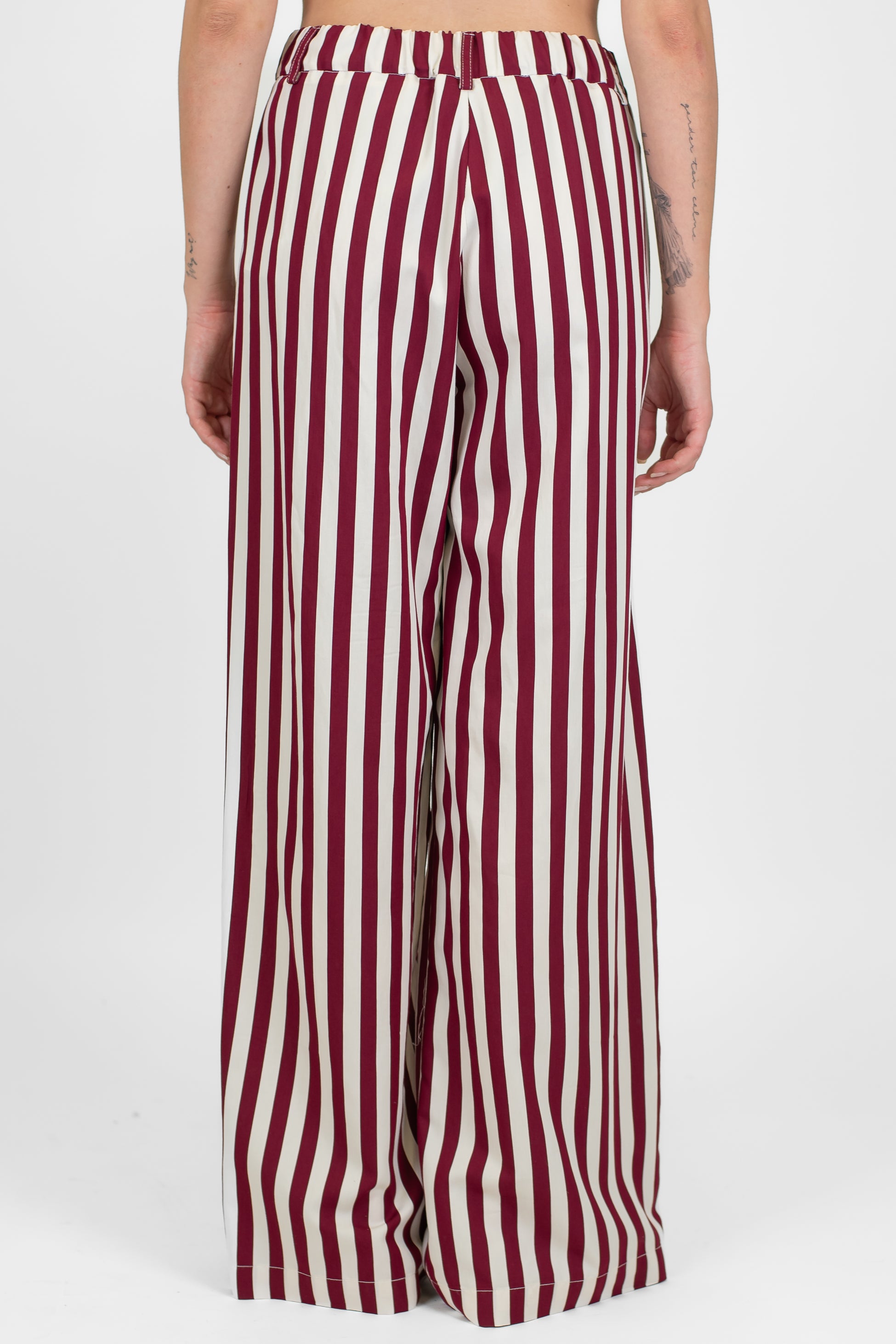 Motel - Pantalone palazzo fantasia a righe in viscosa leggera con elastico sul retro