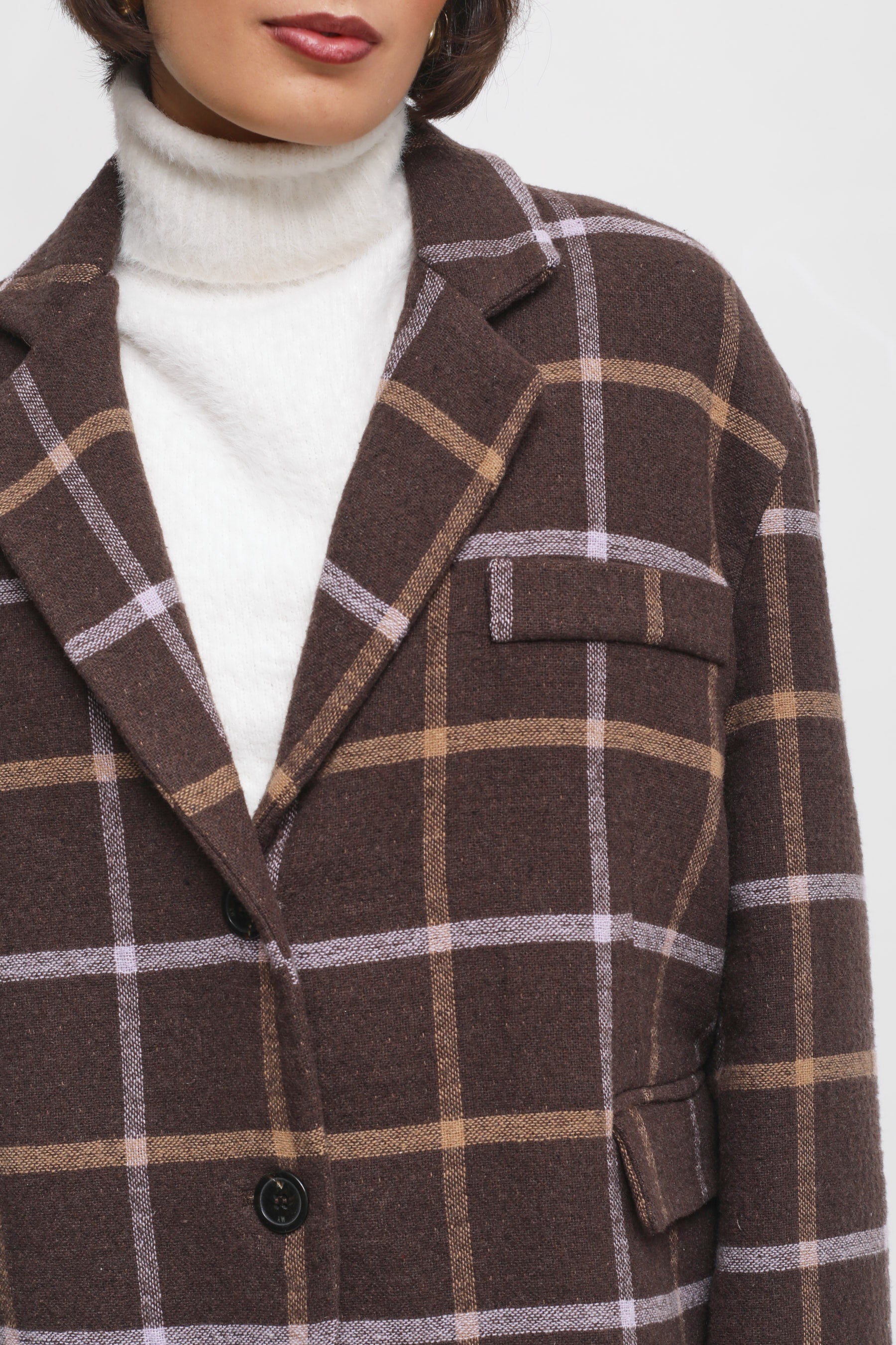 Maryley - Giacca monopetto crop fantasia quadri