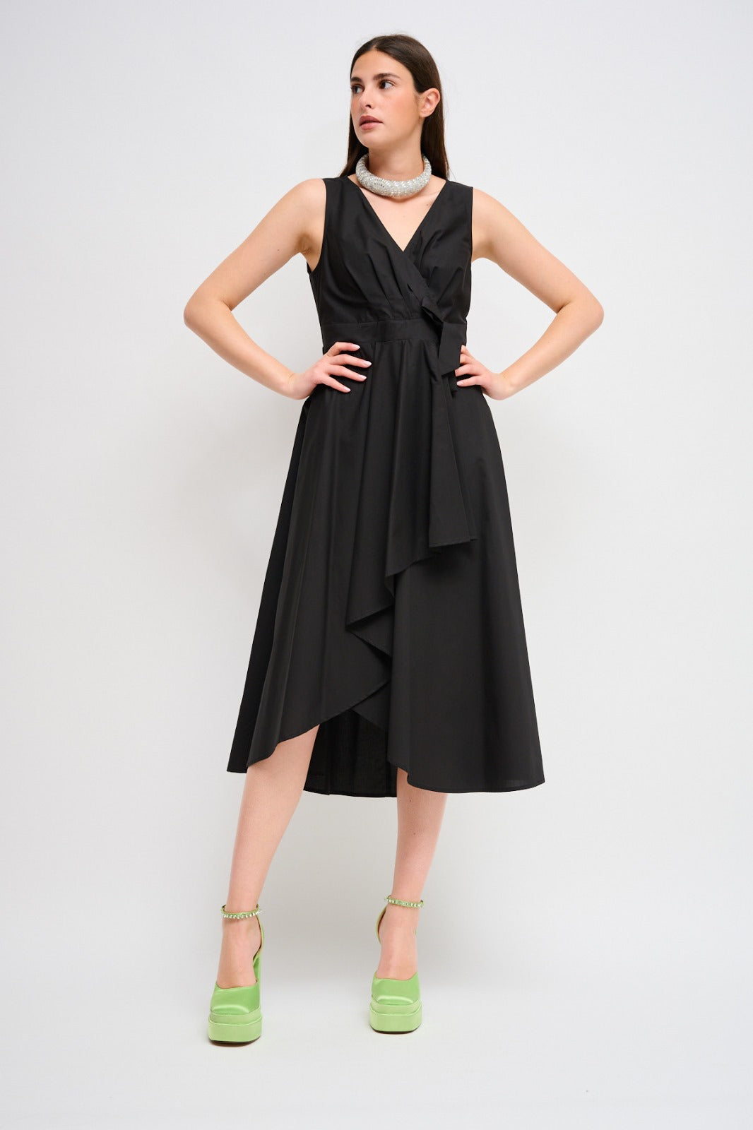 Maryley - Abito lungo giromaniche a portafoglio con chiusura zip laterale