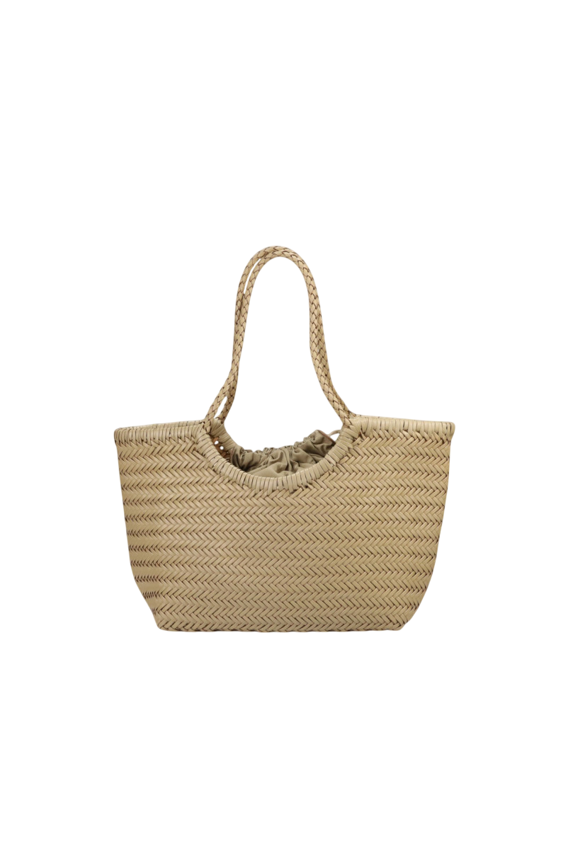 Borsa media in vera pelle intrecciata spigata