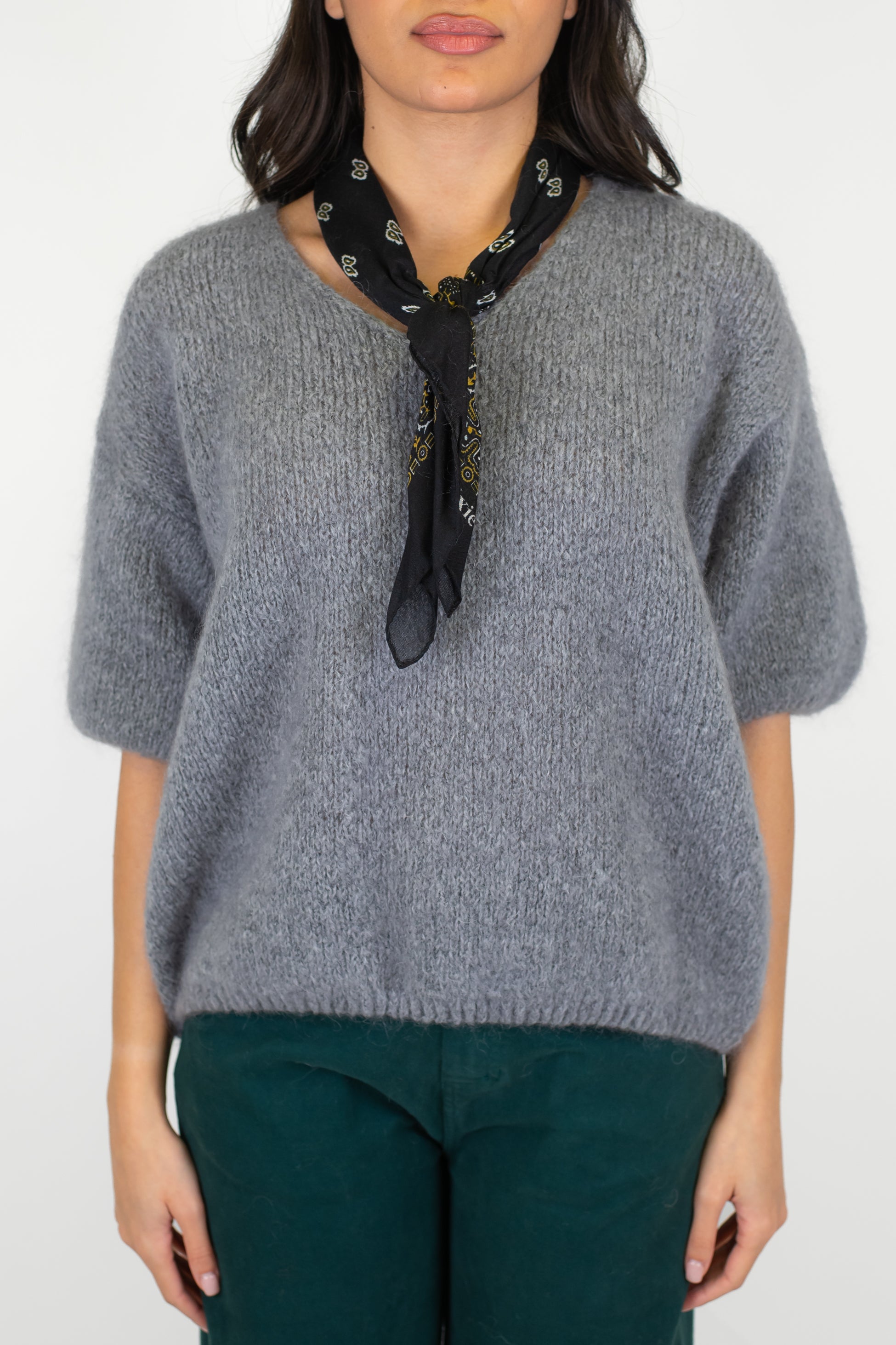 Dixie - Maglia mezza manica in lana mohair con bandana a contrasto