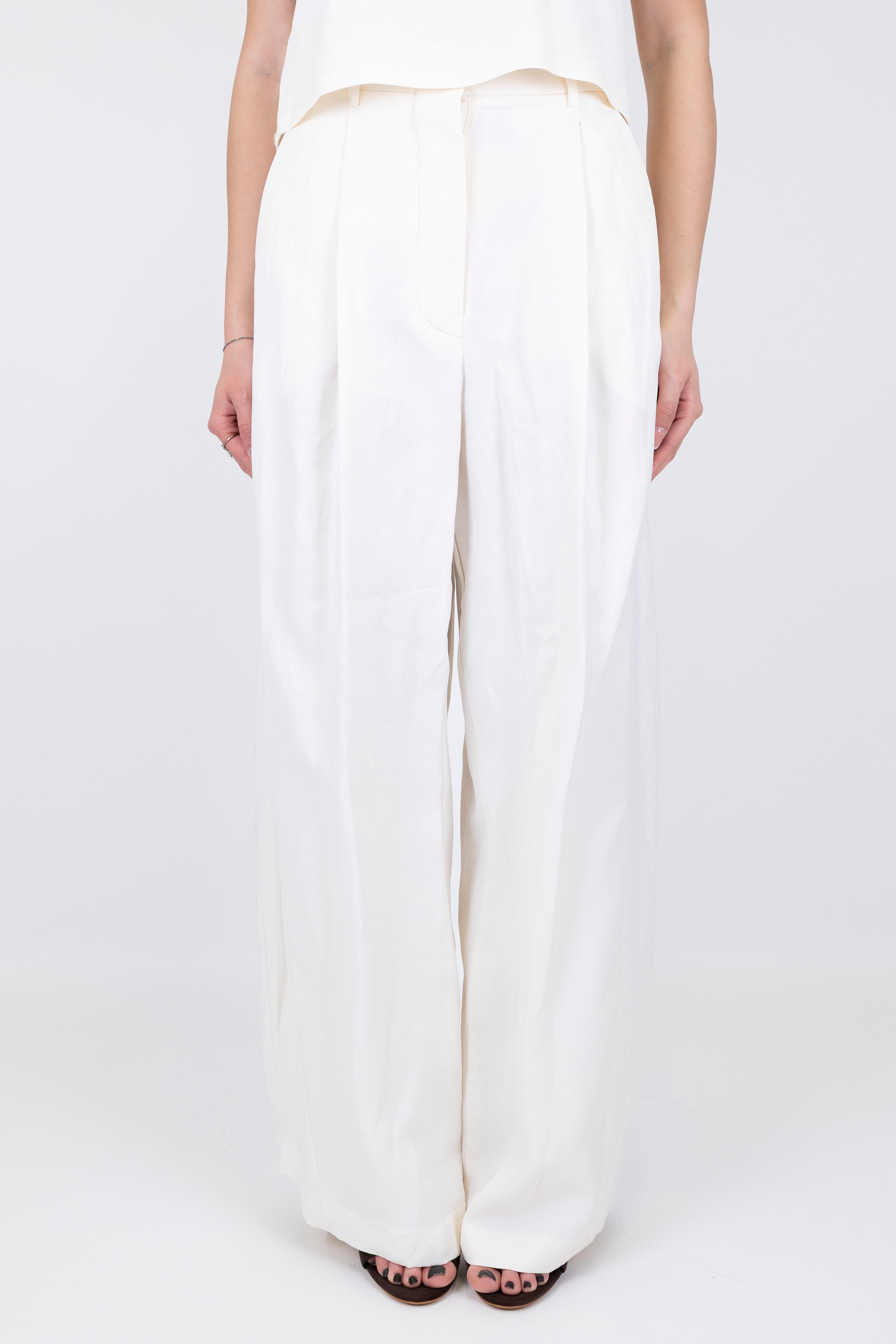 Tensione in - Pantalone palazzo in misto viscosa e lino con pinces