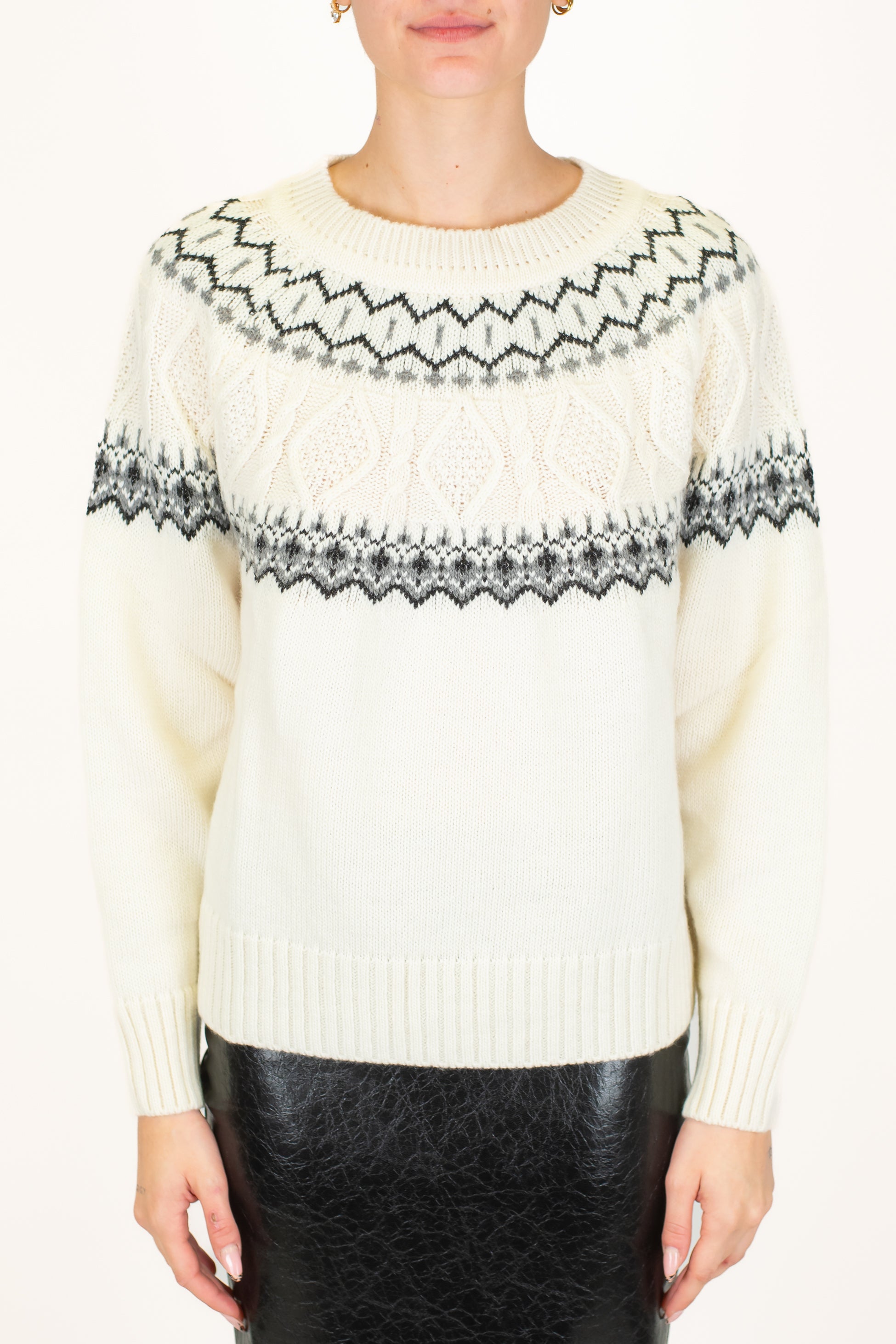 Tensione in - Maglia girocollo fantasia rombi a contrasto in misto lana