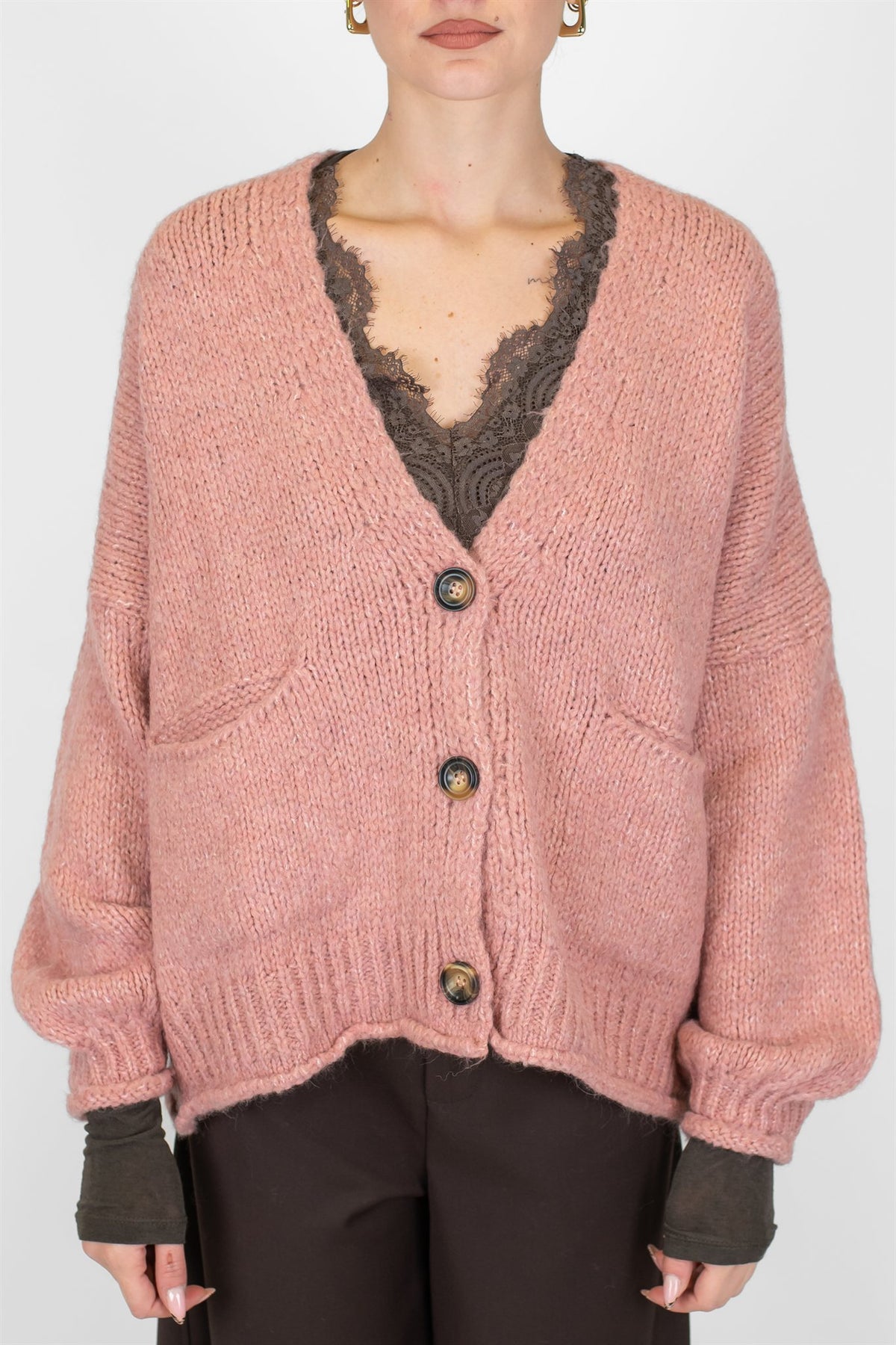 Haveone - Cardigan over in misto lana con chiusura a tre bottoni
