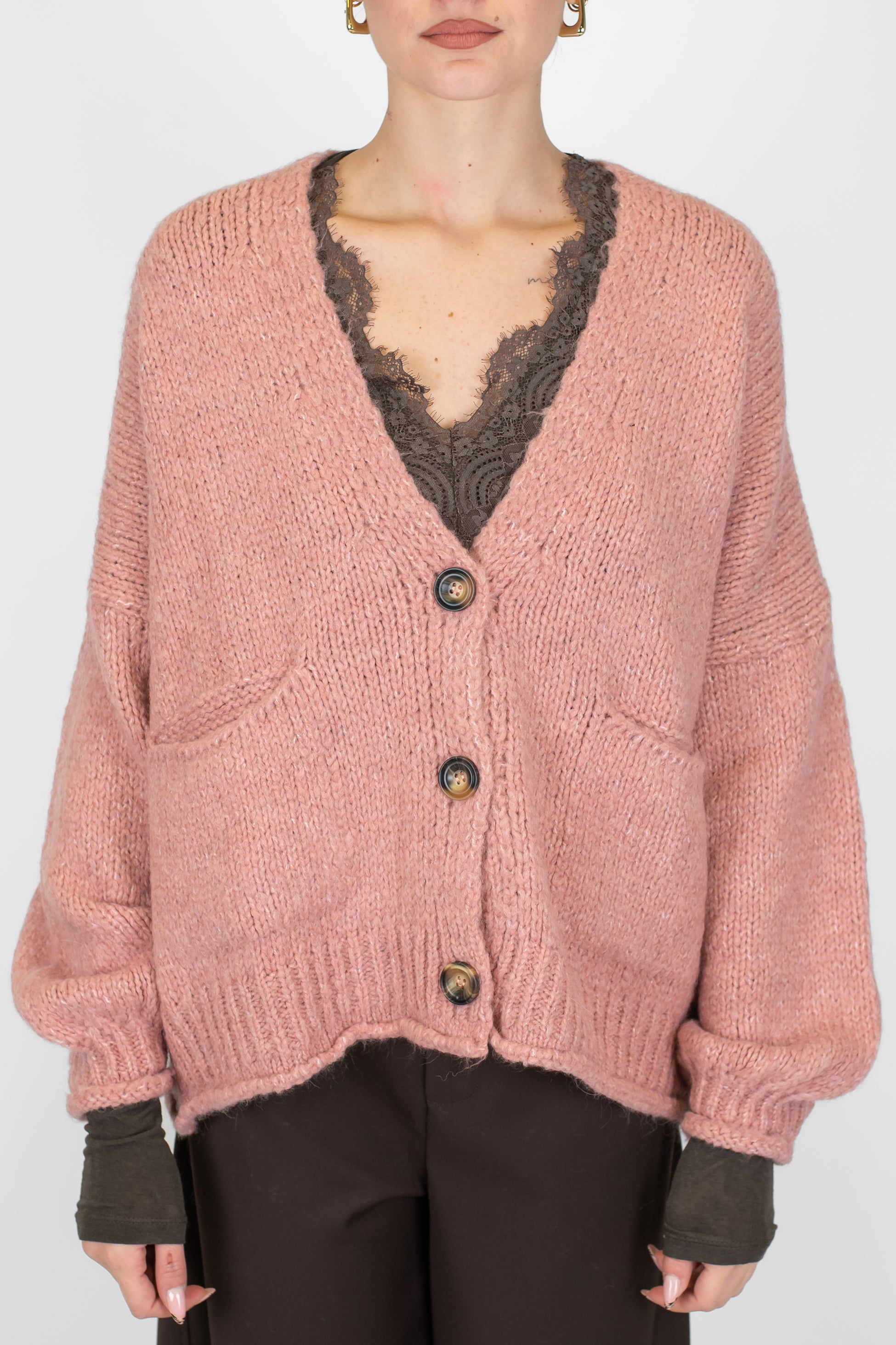 Haveone - Cardigan over in misto lana con chiusura a tre bottoni