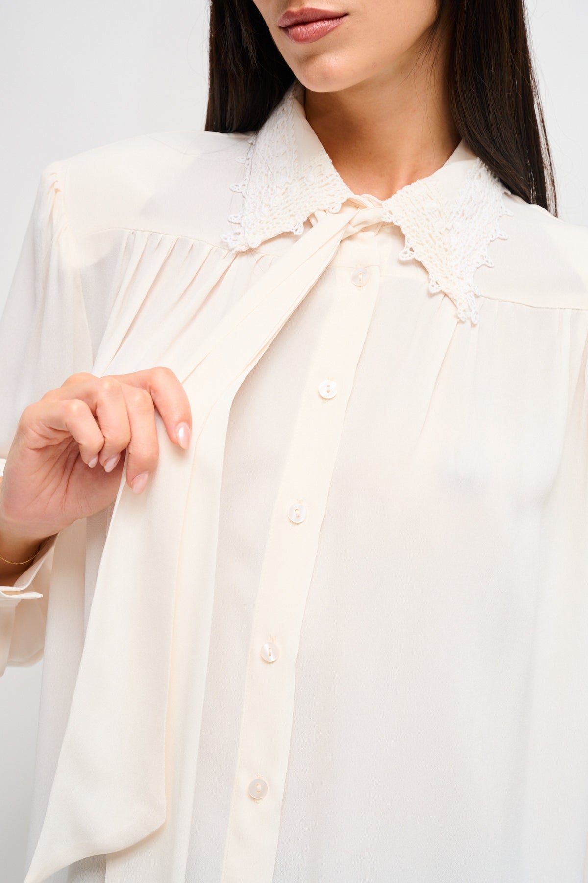 Maryley - Camicia in viscosa con colletto in pizzo e spalline