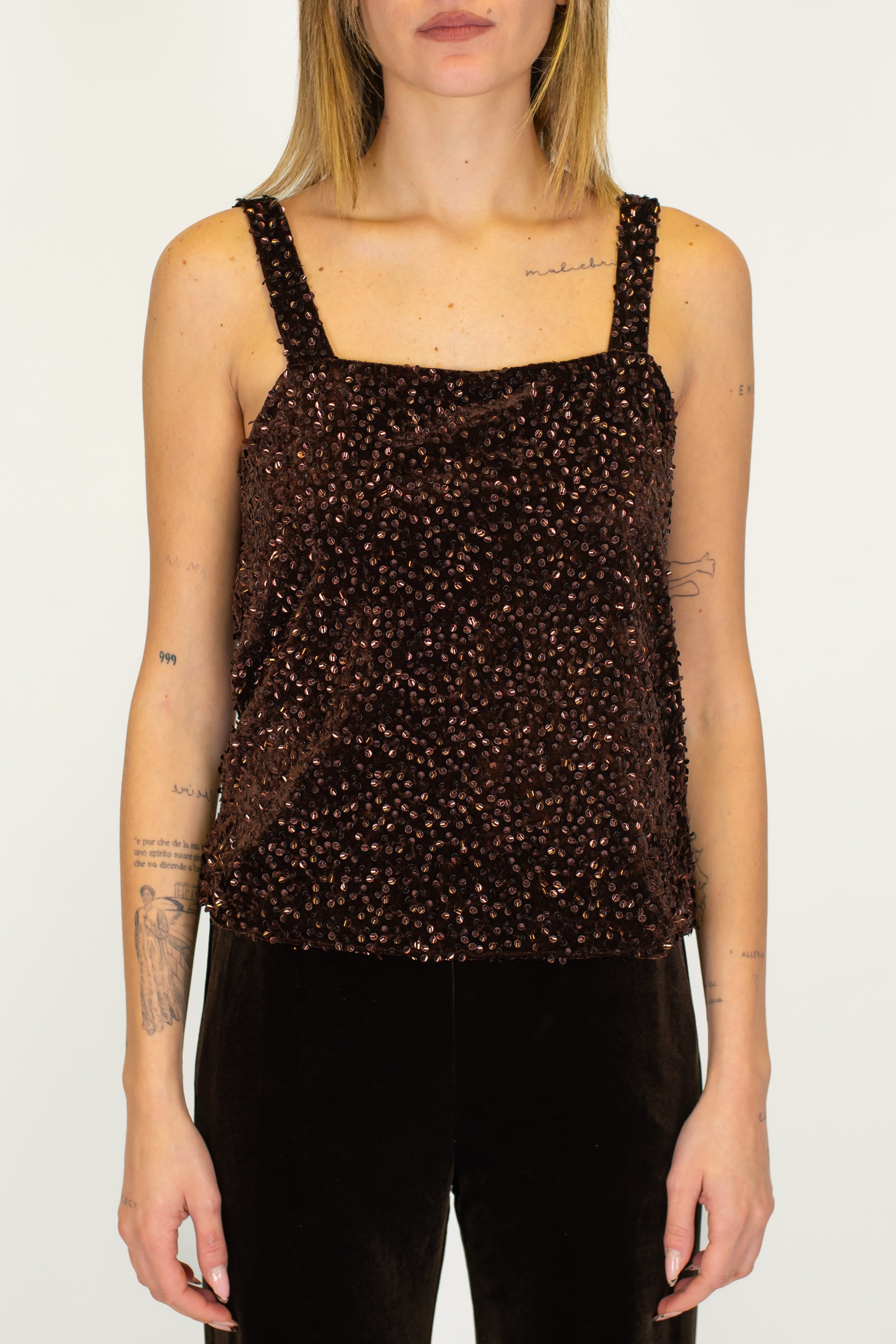 Motel - Top con bretella in velluto con paillettes