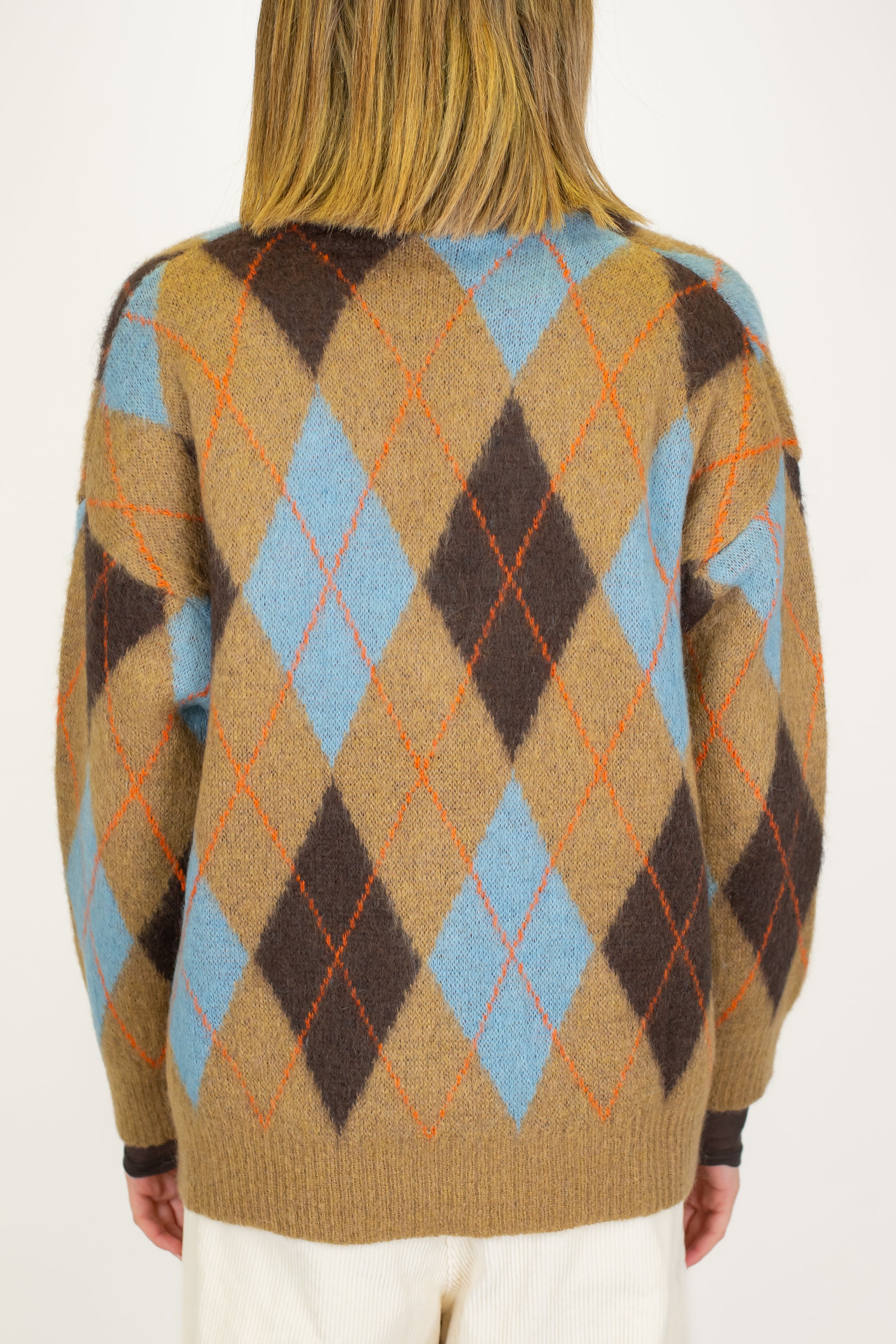 Tensione in - Cardigan over fantasia rombi a contrasto in misto lana