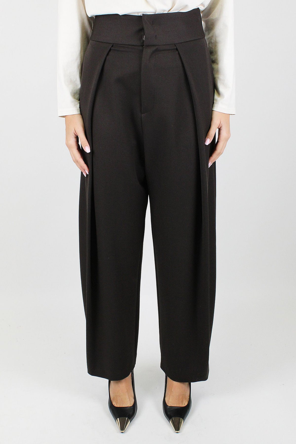 Maryley - Pantalone balloon a vita alta con pinces