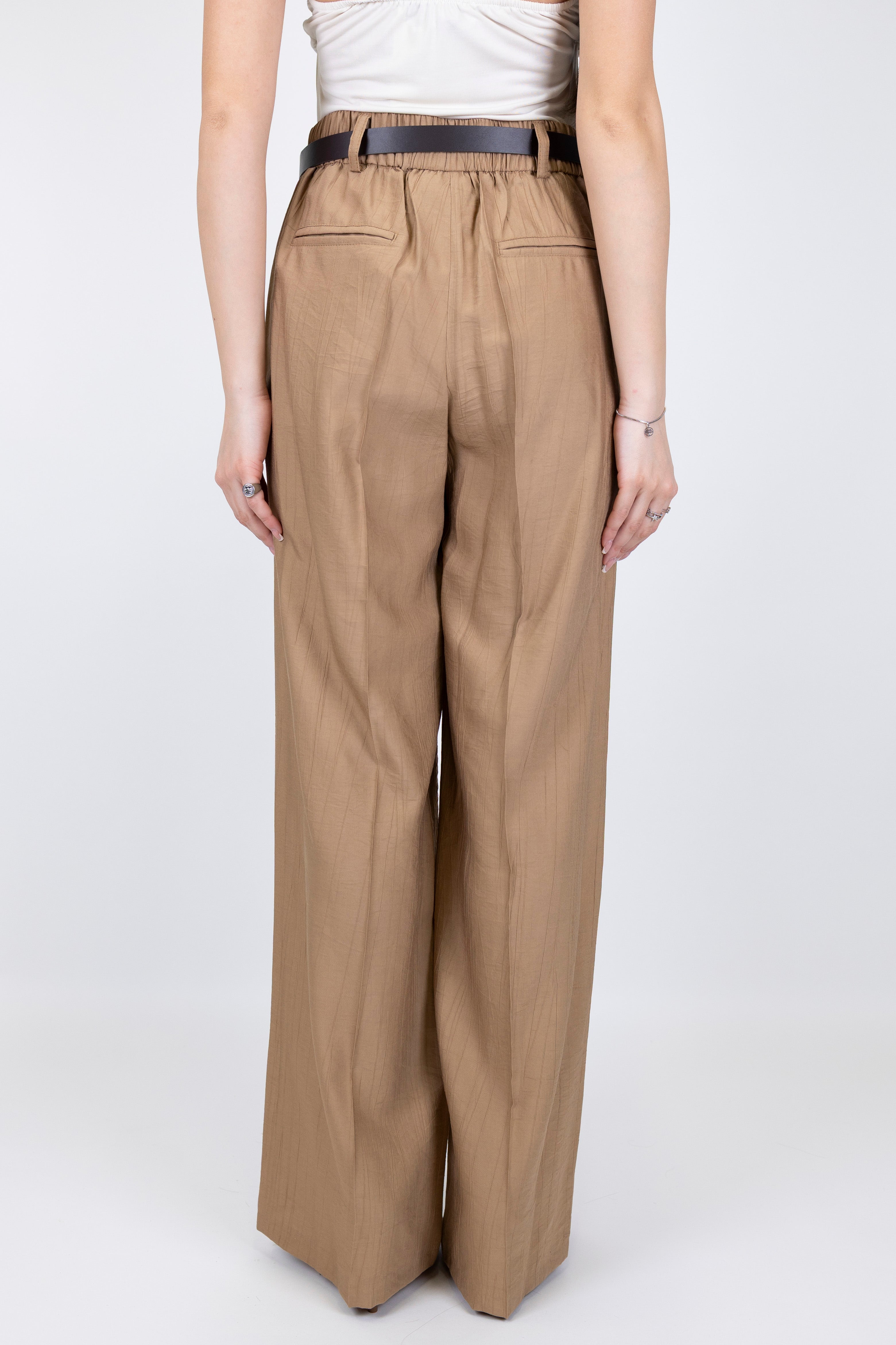 Haveone - Pantalone palazzo in viscosa leggera con strigliature ed elastico sul retro
