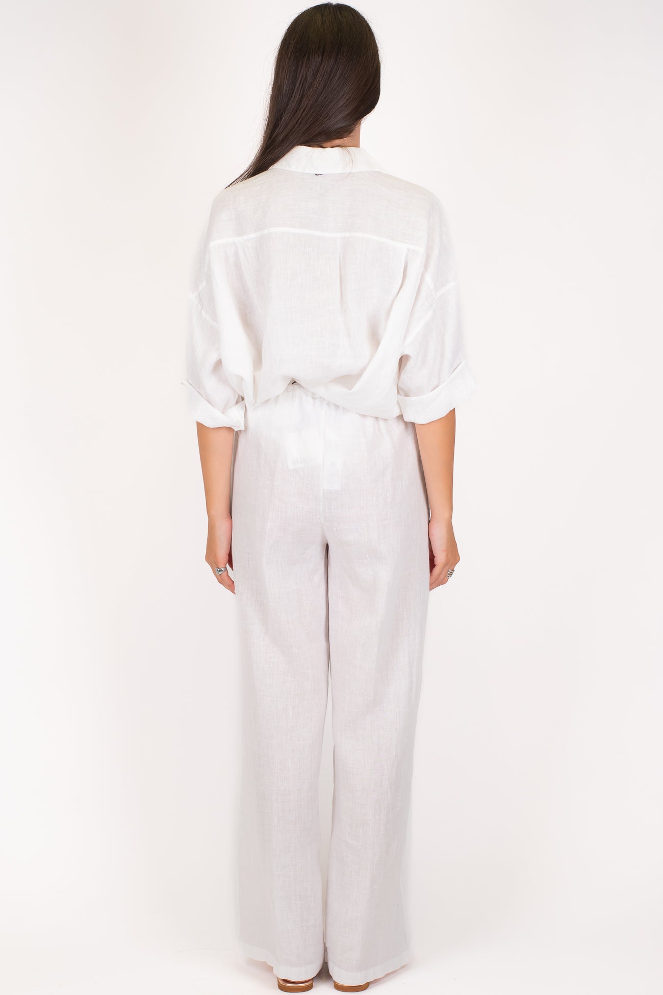 Dixie - Coordinato in puro lino camicia con taschino e pantalone palazzo con coulisse