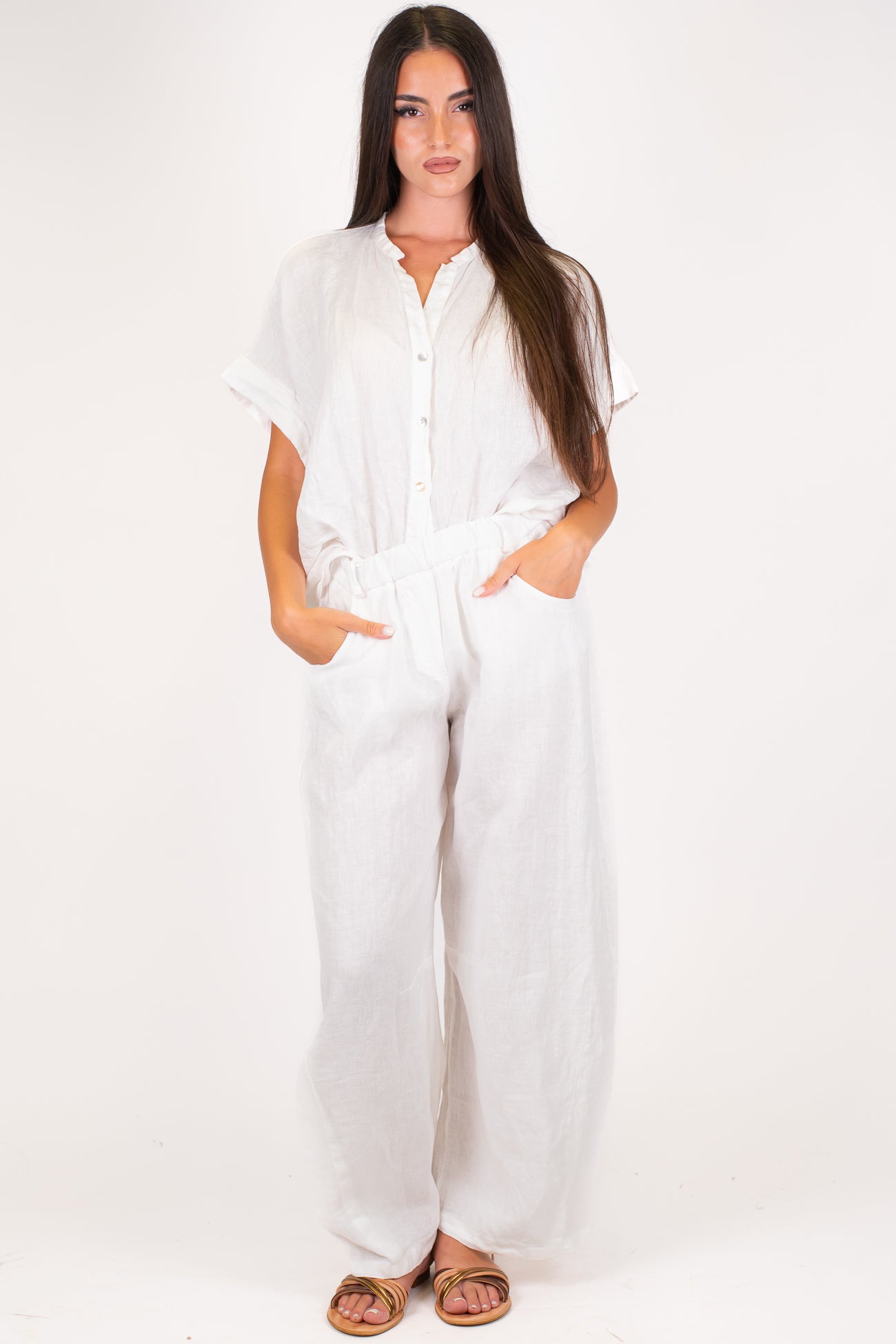 Motel - Pantalone balloon in puro lino con elastico in vita