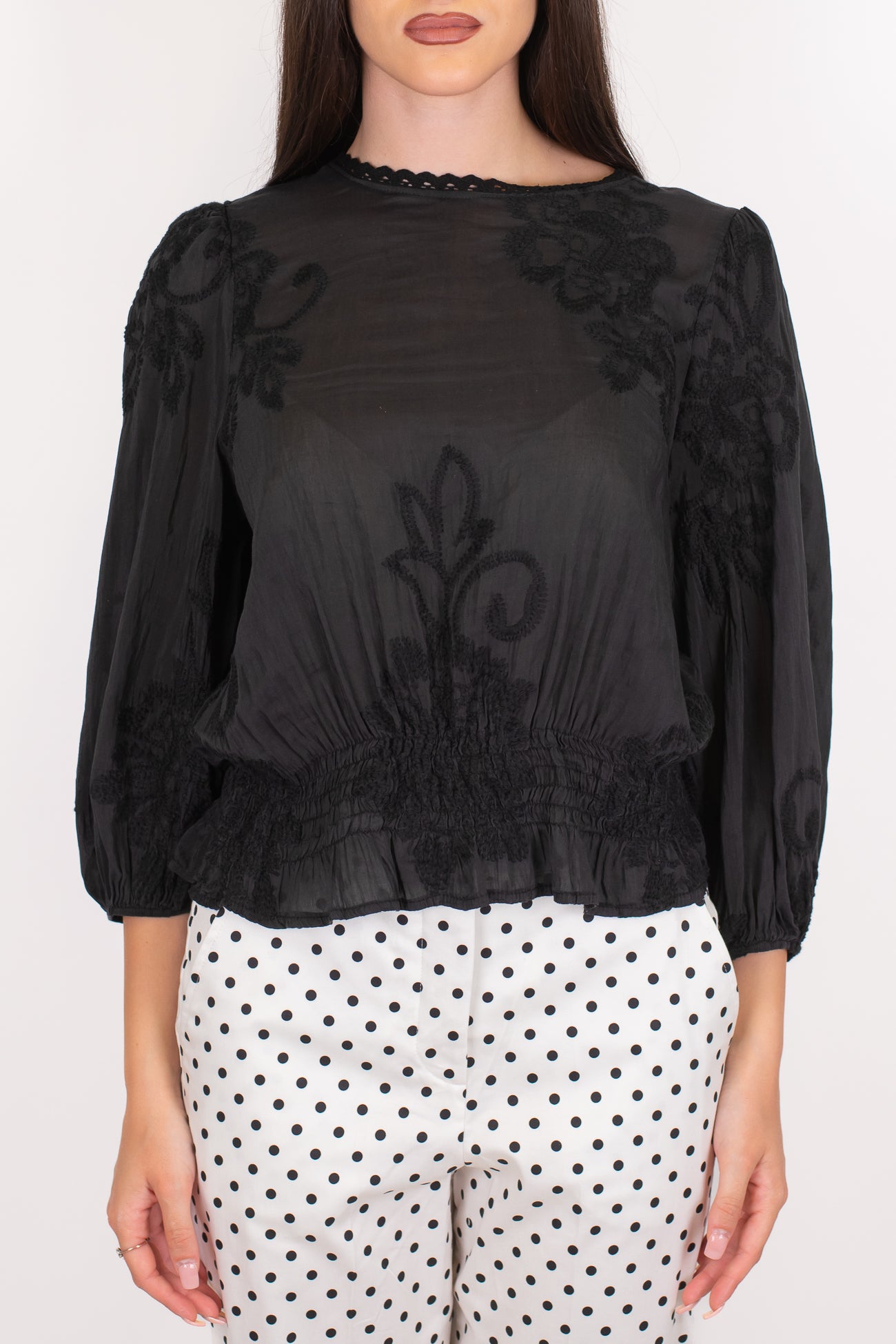 Tensione in - Blusa a palloncino in misto cotone e seta con manica tre quarti