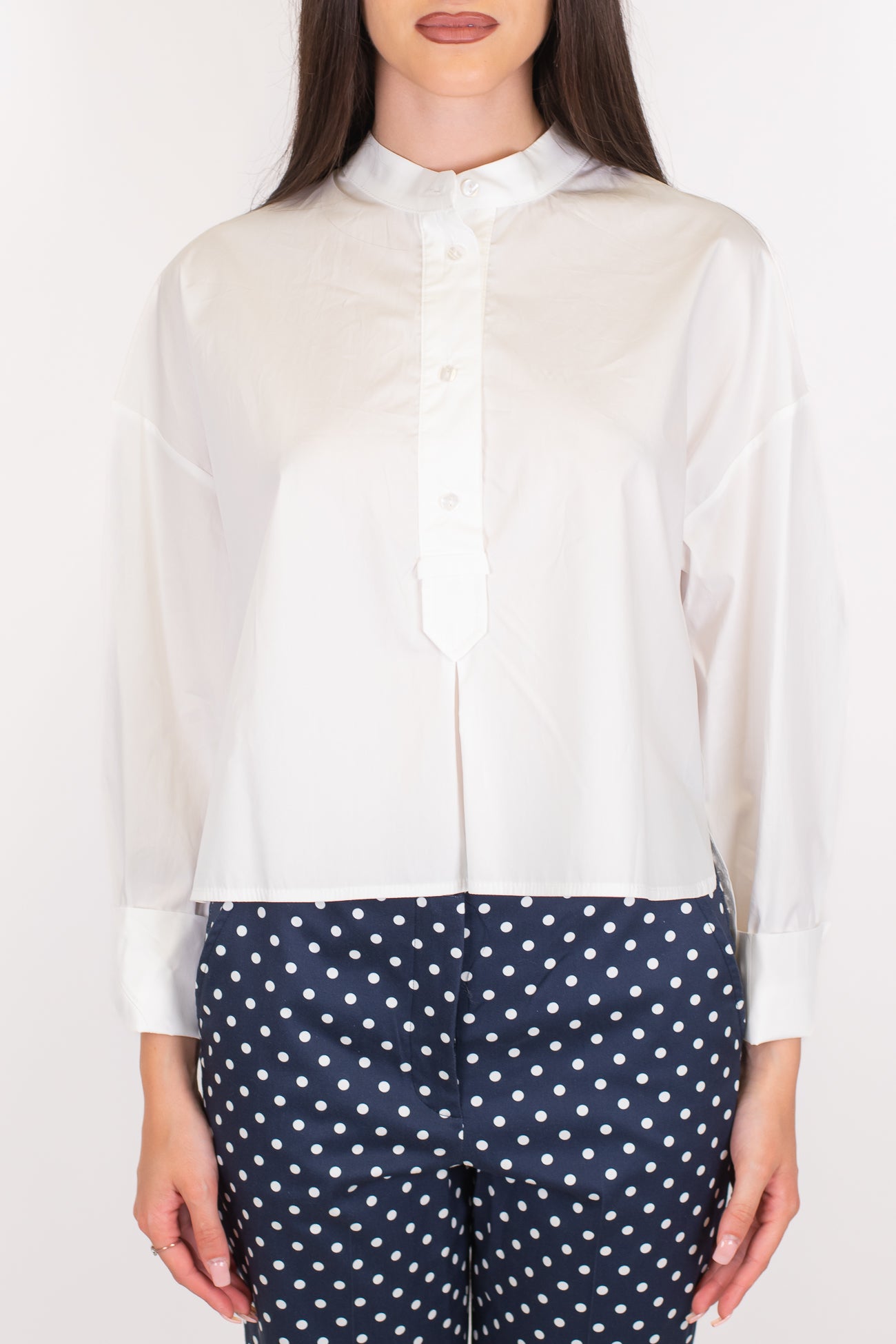 Tensione in - Camicia collo alla coreana in cotone tela paracadute