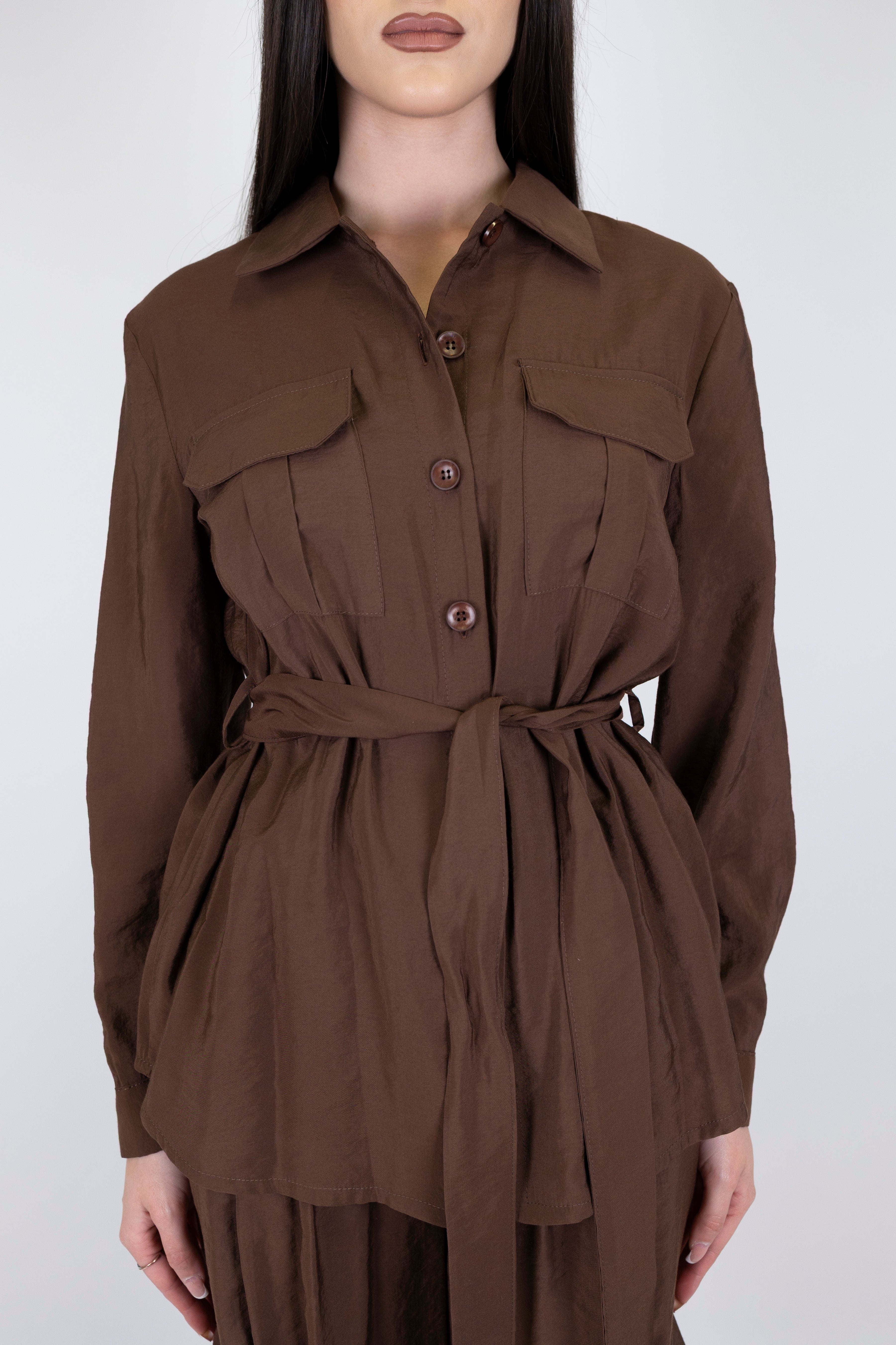 Motel - Coordinato in modal camicia con taschini e pantalone cargo palazzo con elastico in vita