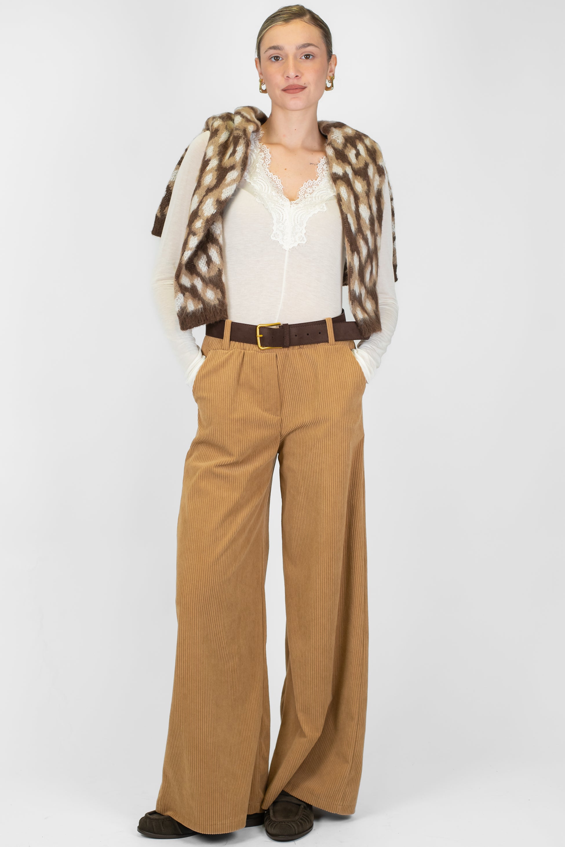 Haveone - Pantalone palazzo in velluto a coste