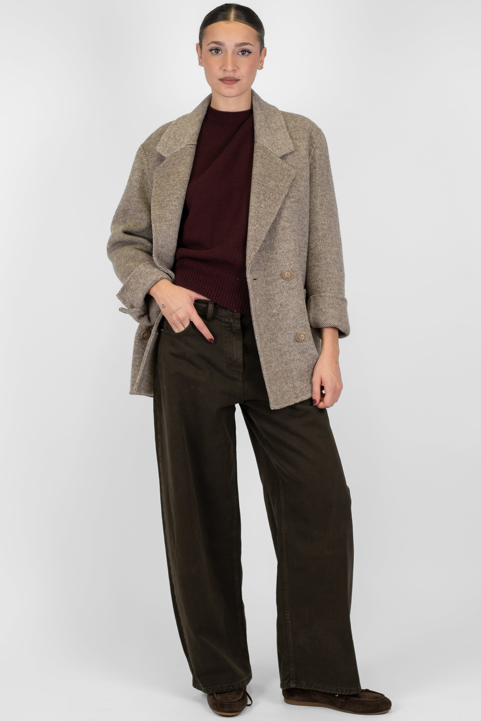 Maryley - Cappotto corto doppiopetto in misto lana