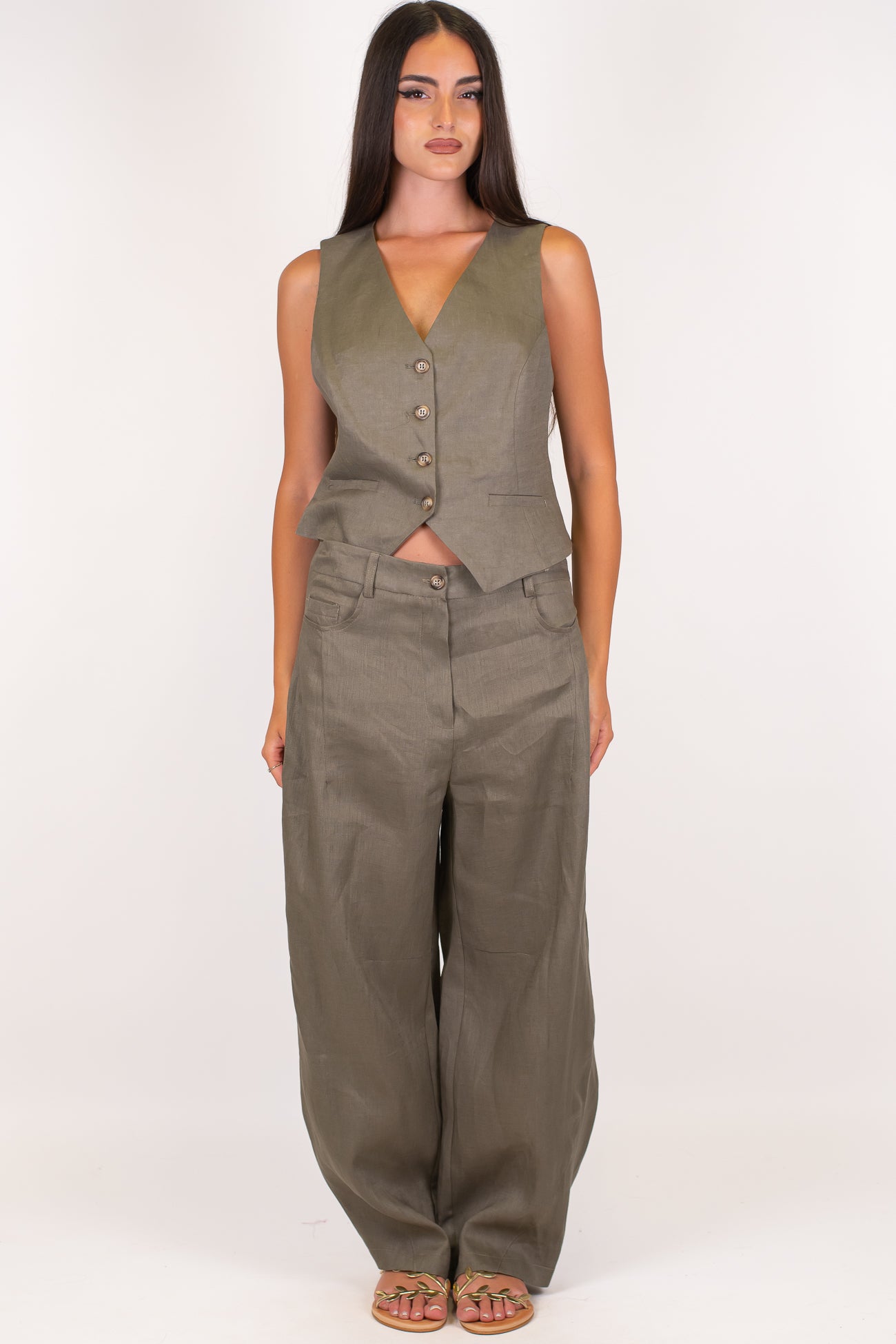 Motel - Coordinato in puro lino con gilet e pantalone balloon