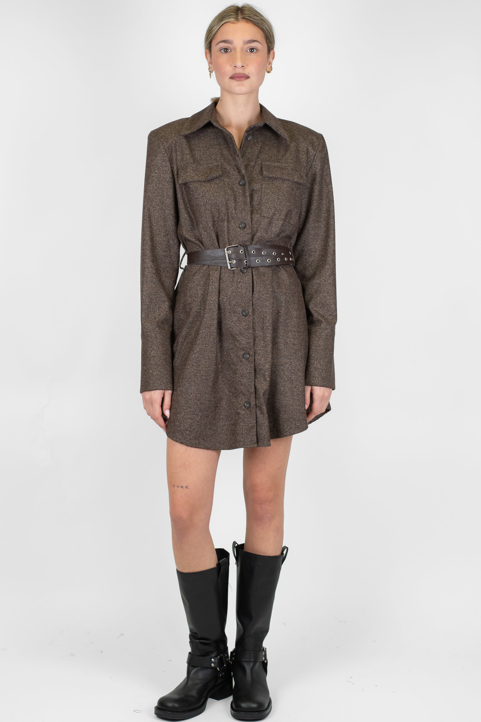 Motel - Abito corto fantasia sale e pepe con spalline e doppia cintura