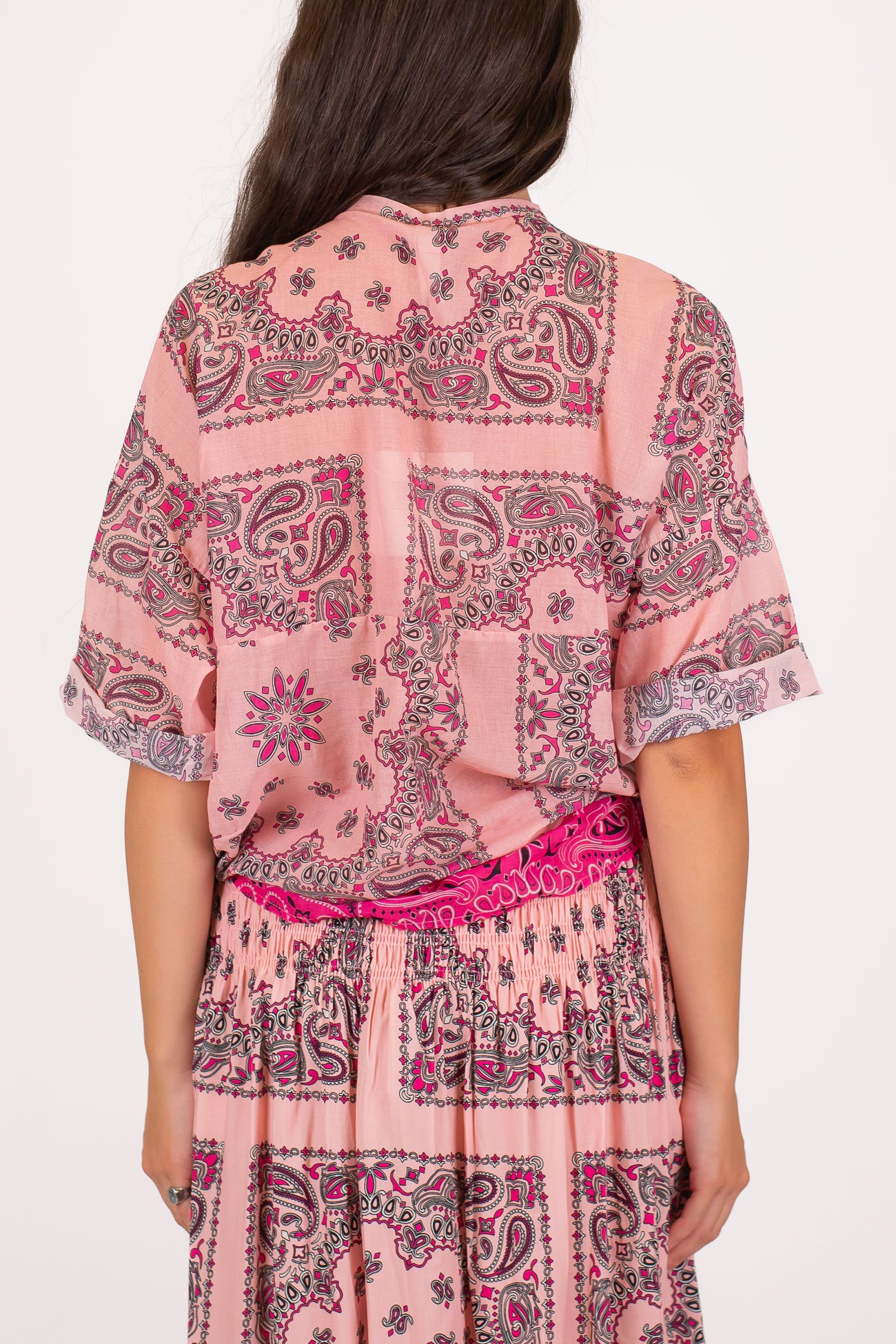 Tensione in - Camicia mezza manica fantasia astratta in mussola di cotone con collo coreano
