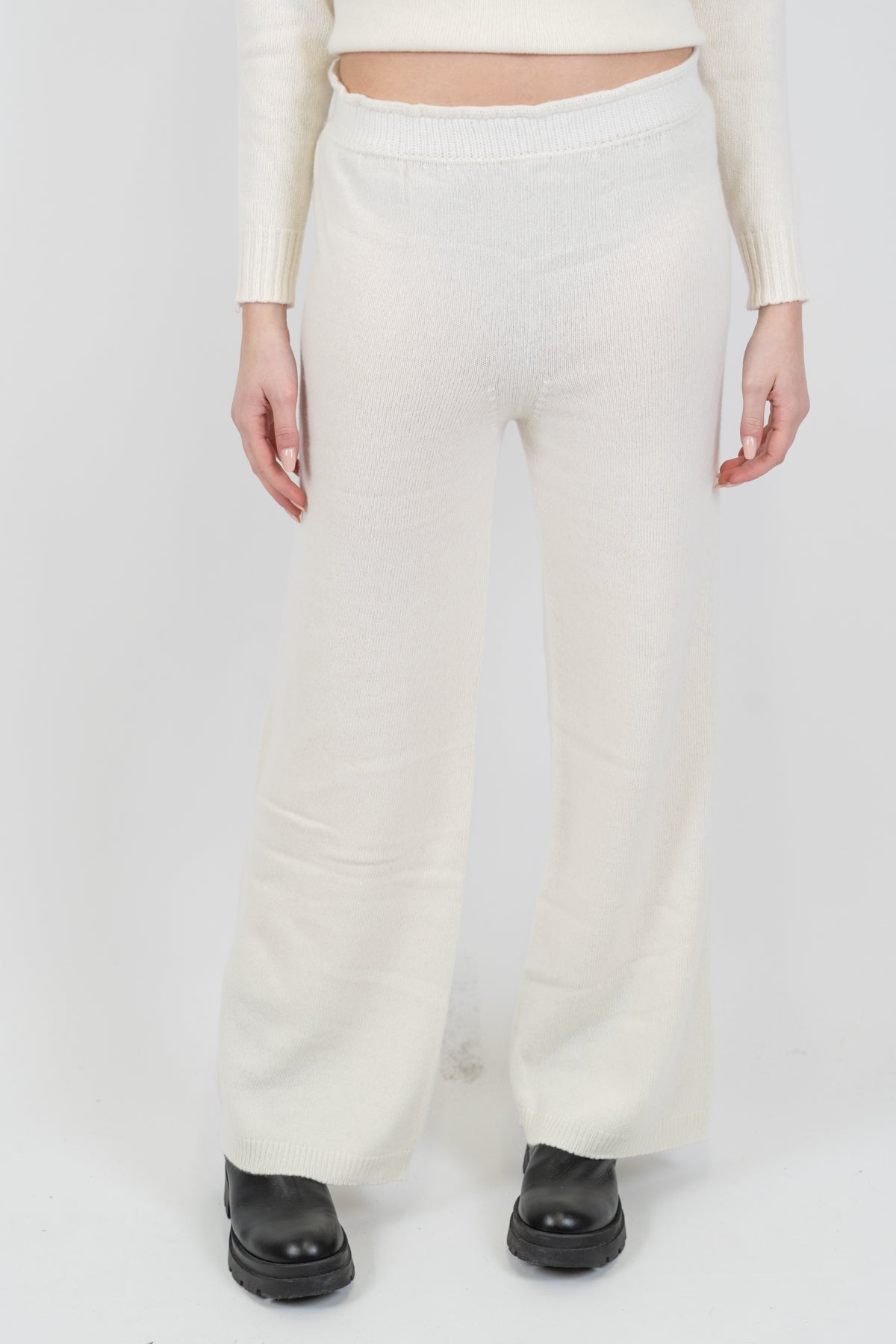 Haveone - Pantalone palazzo in maglia misto lana e cashmere