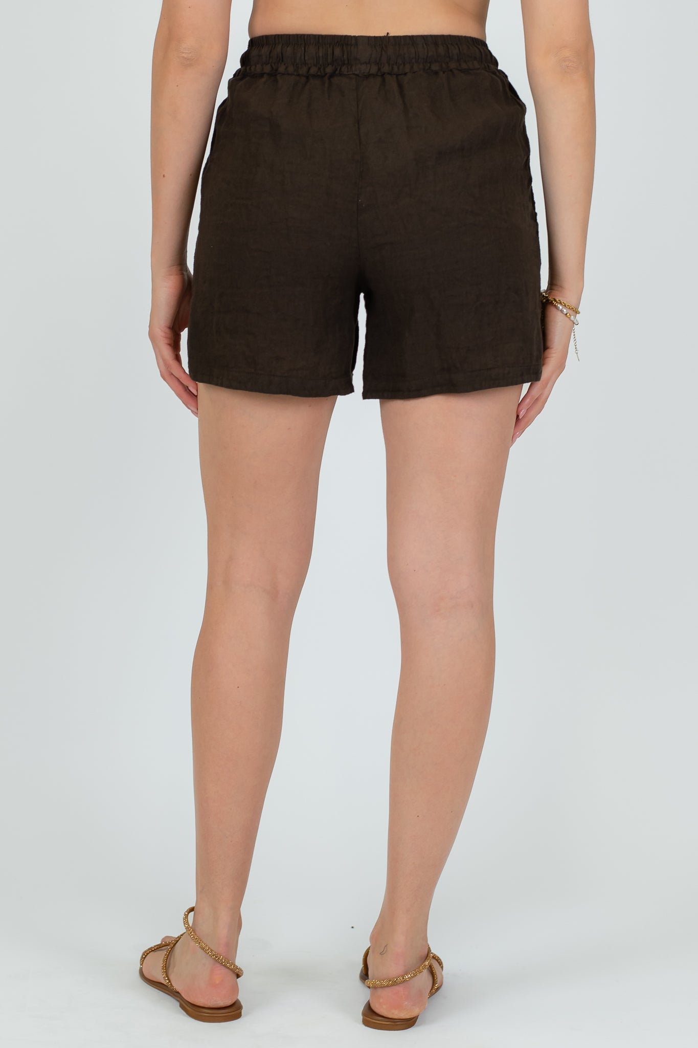 Tensione in - Short 100% lino con elastico in vita