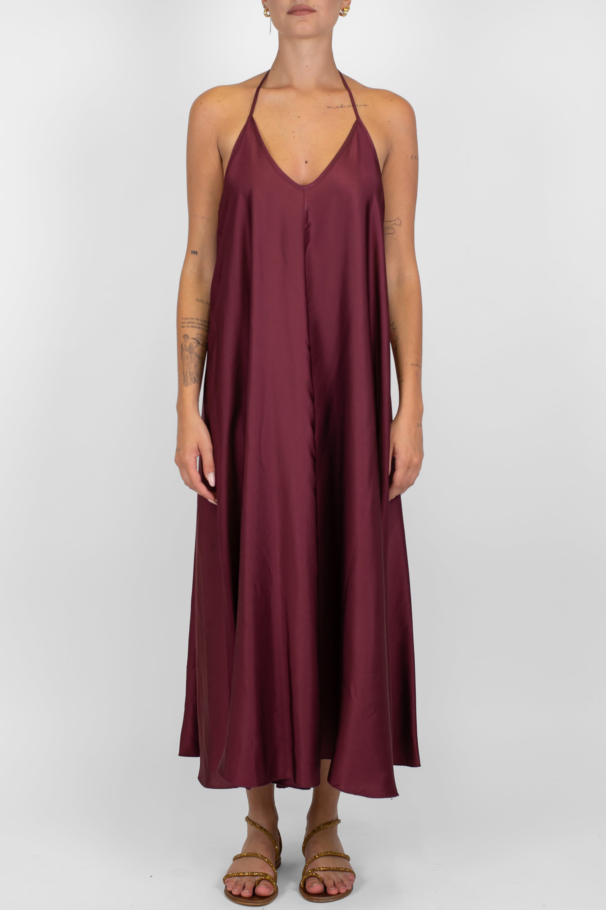 Motel - Abito lungo scollo v con bretelle sottili in satin