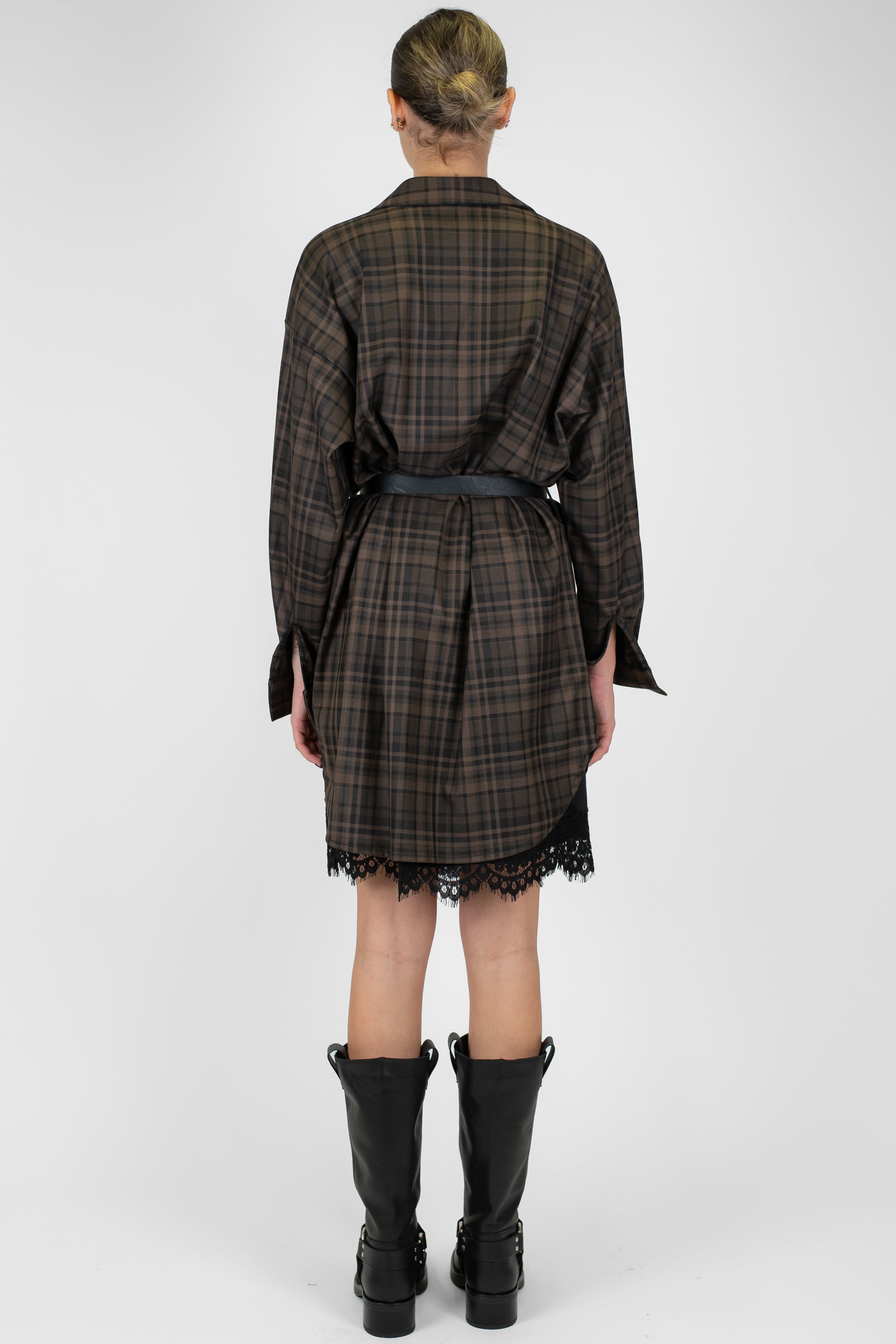 Tensione in - Abito corto fantasia check con sottanina con fondo in pizzo