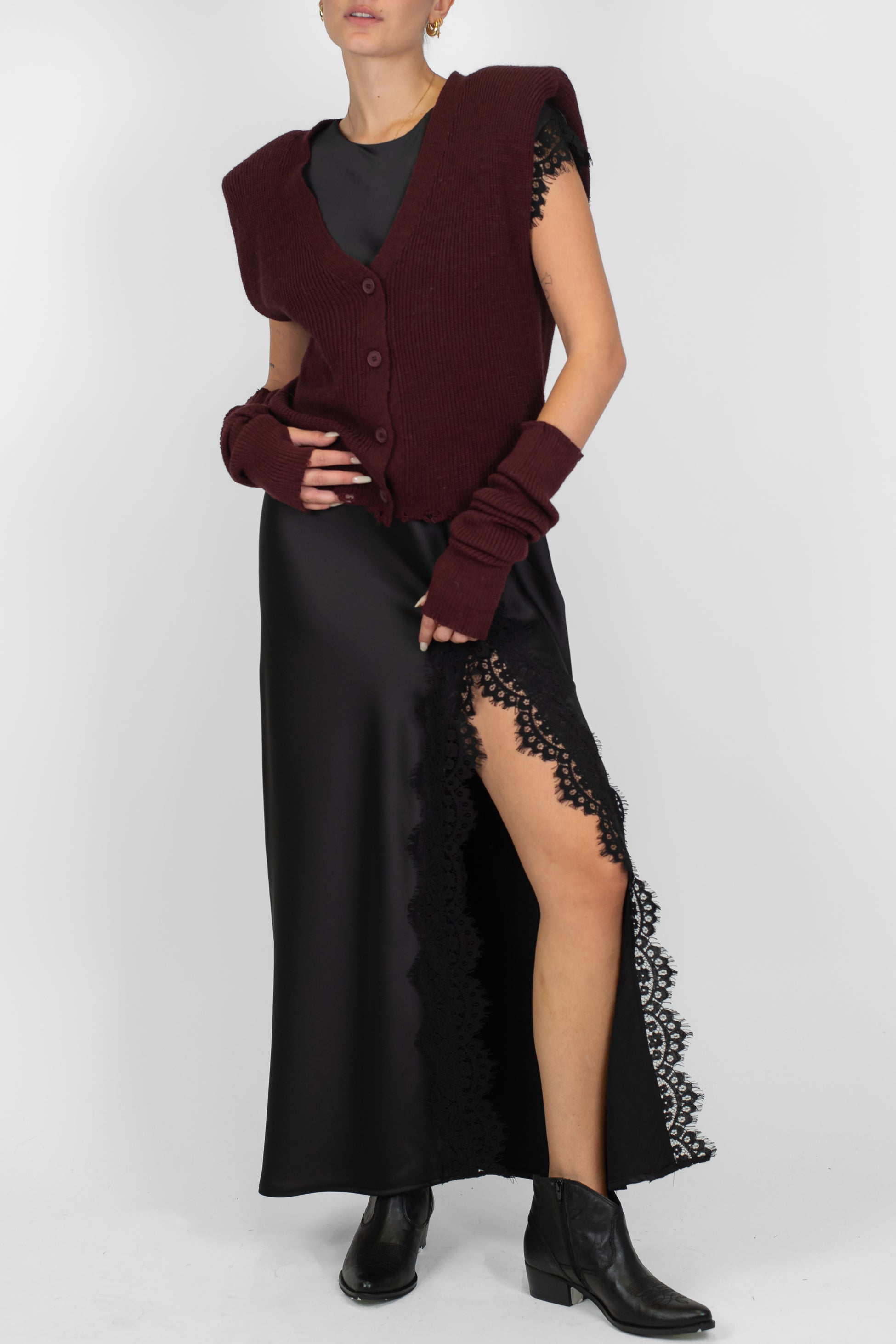 Haveone - Gilet a costine in misto lana con spalline e manicotti