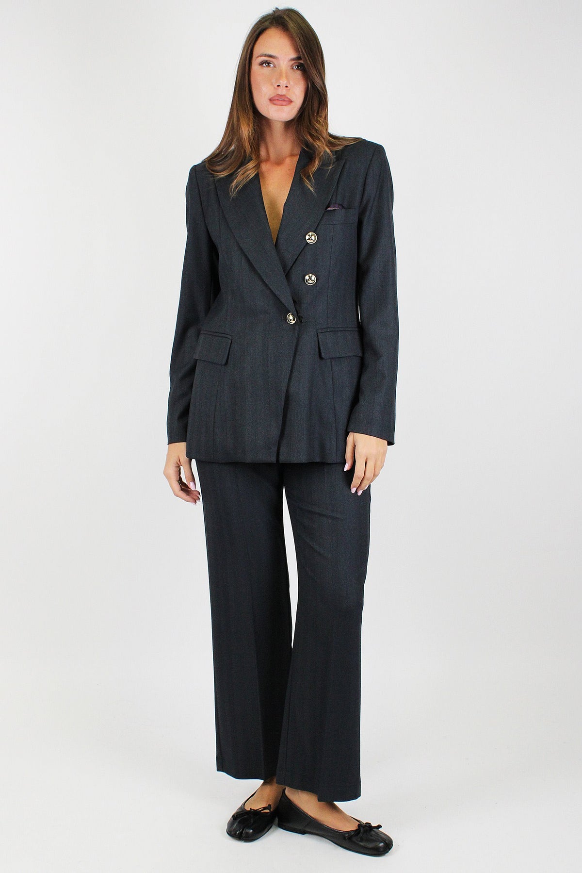 Maryley - Tailleur fantasia spigata con giacca doppiopetto e pantalone regular
